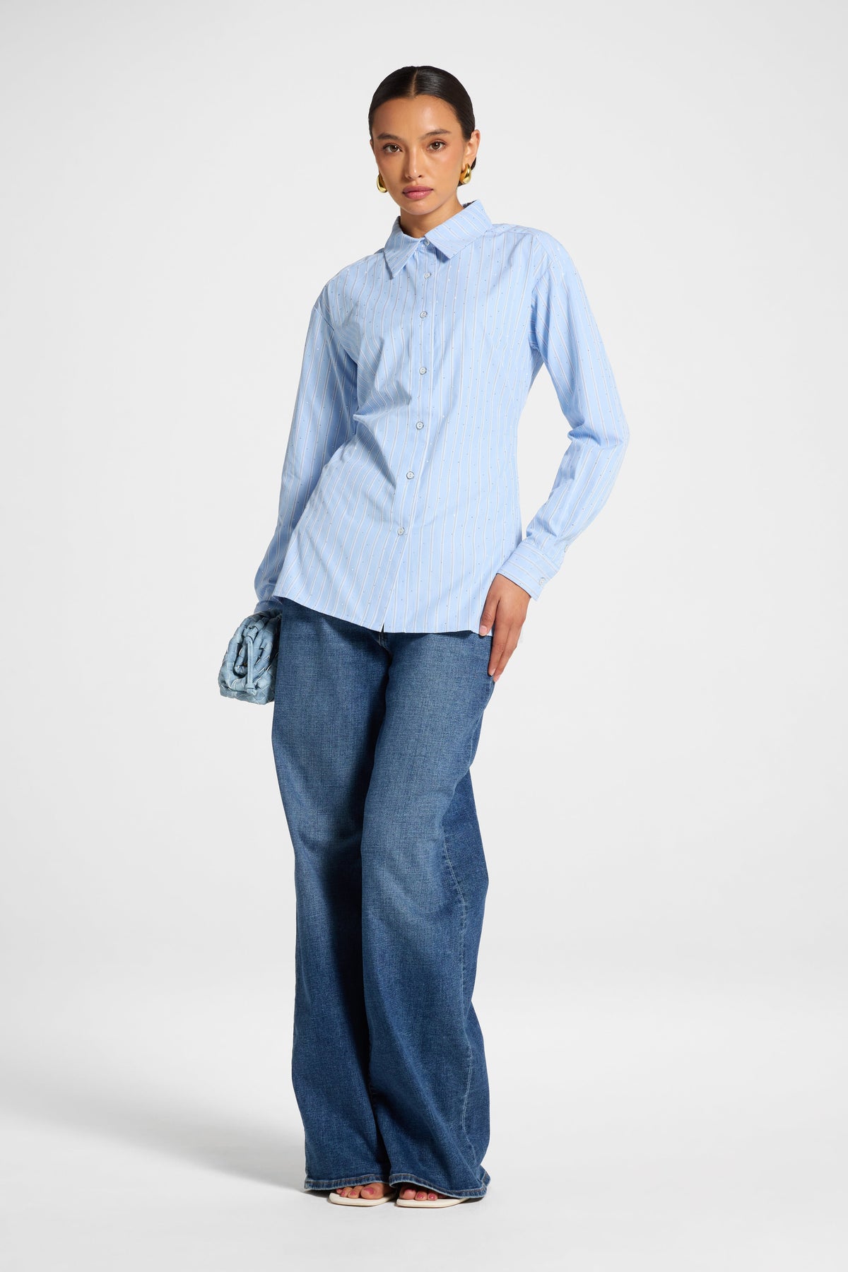 Lace Up Back Button Down - Blue Stripe Top Veiled 