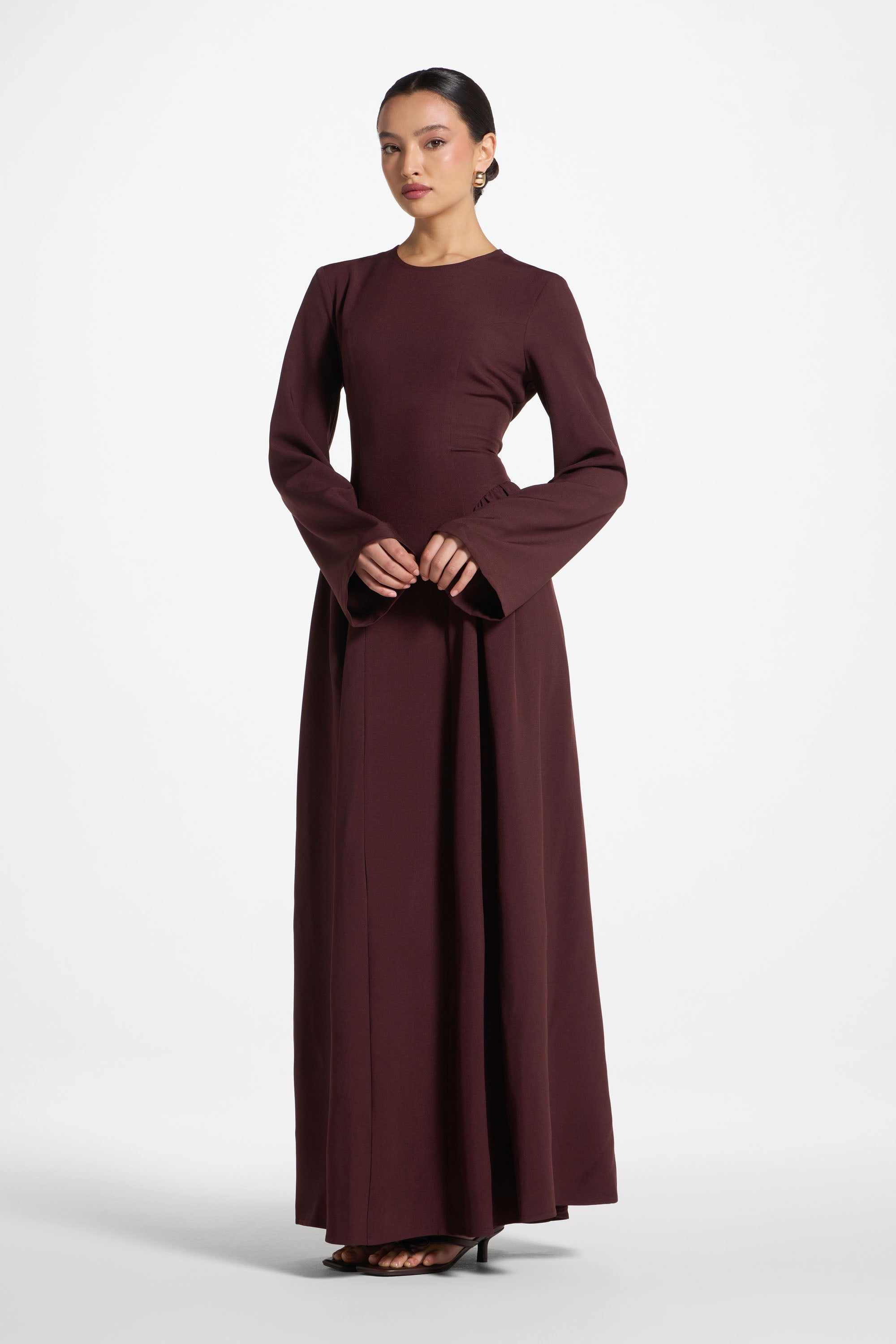 Lace Up Back Maxi Dress - Chocolate Truffle Abayas Veiled 