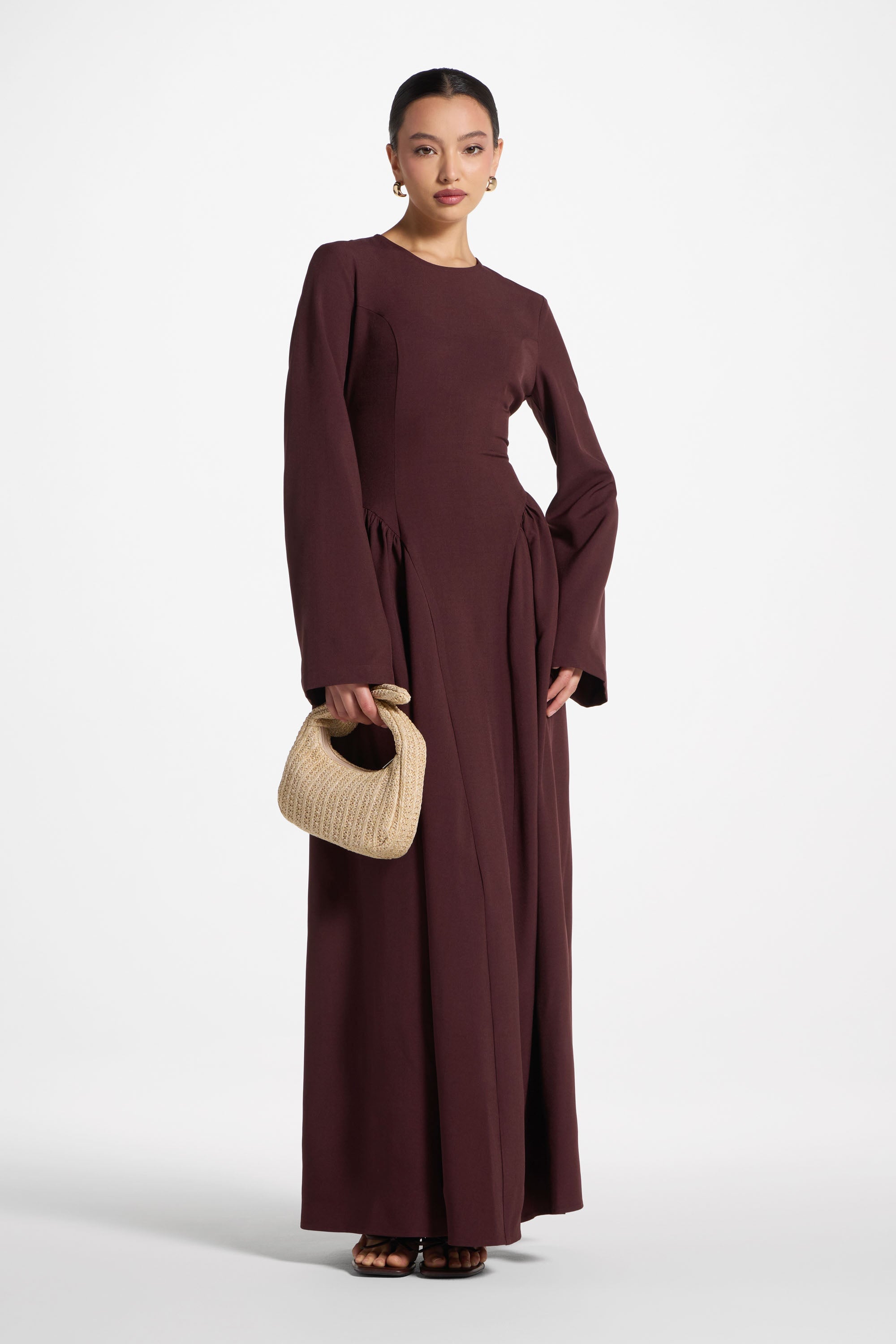 Lace Up Back Maxi Dress - Chocolate Truffle Abayas Veiled 