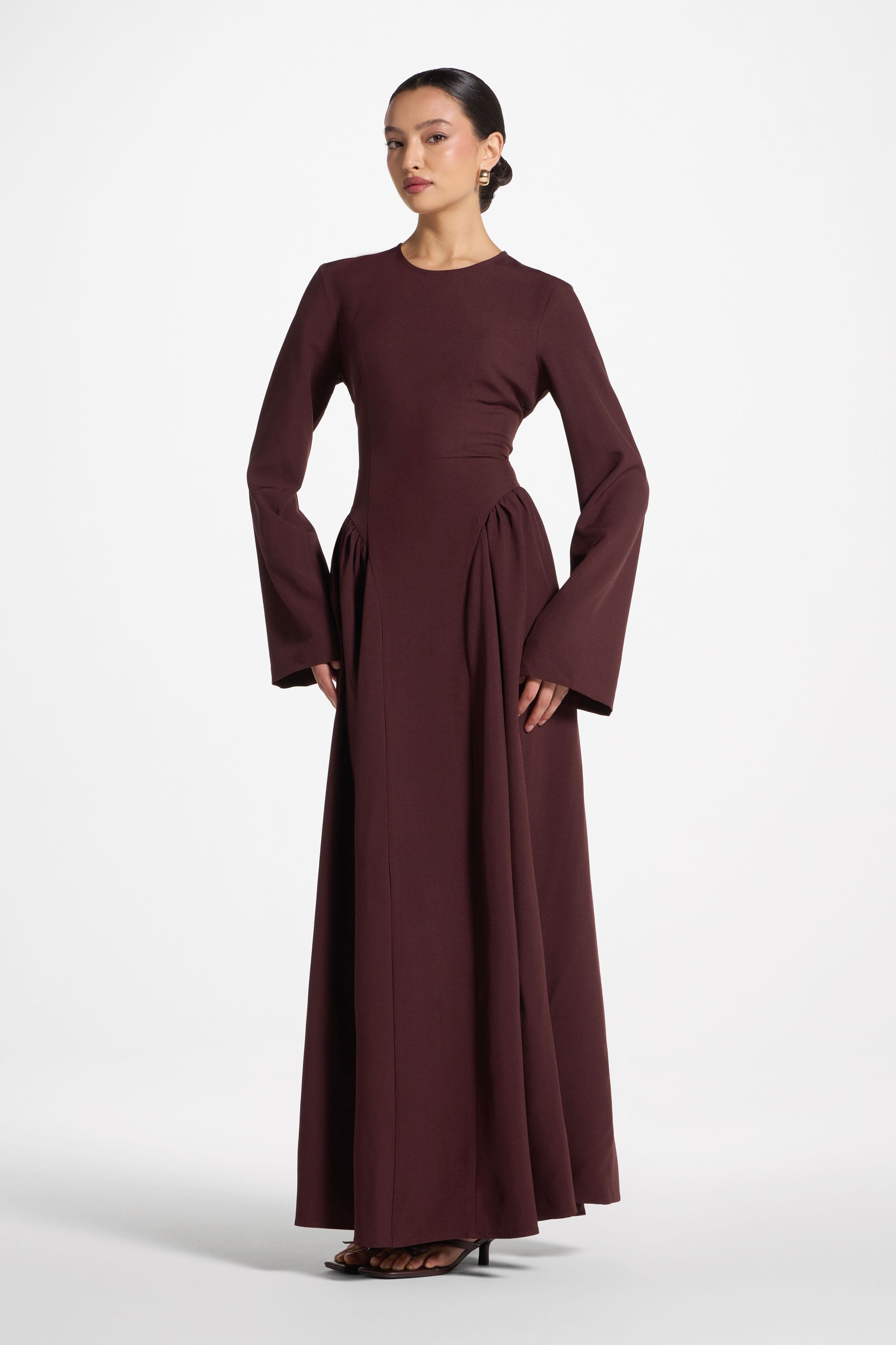 Lace Up Back Maxi Dress - Chocolate Truffle Abayas Veiled 