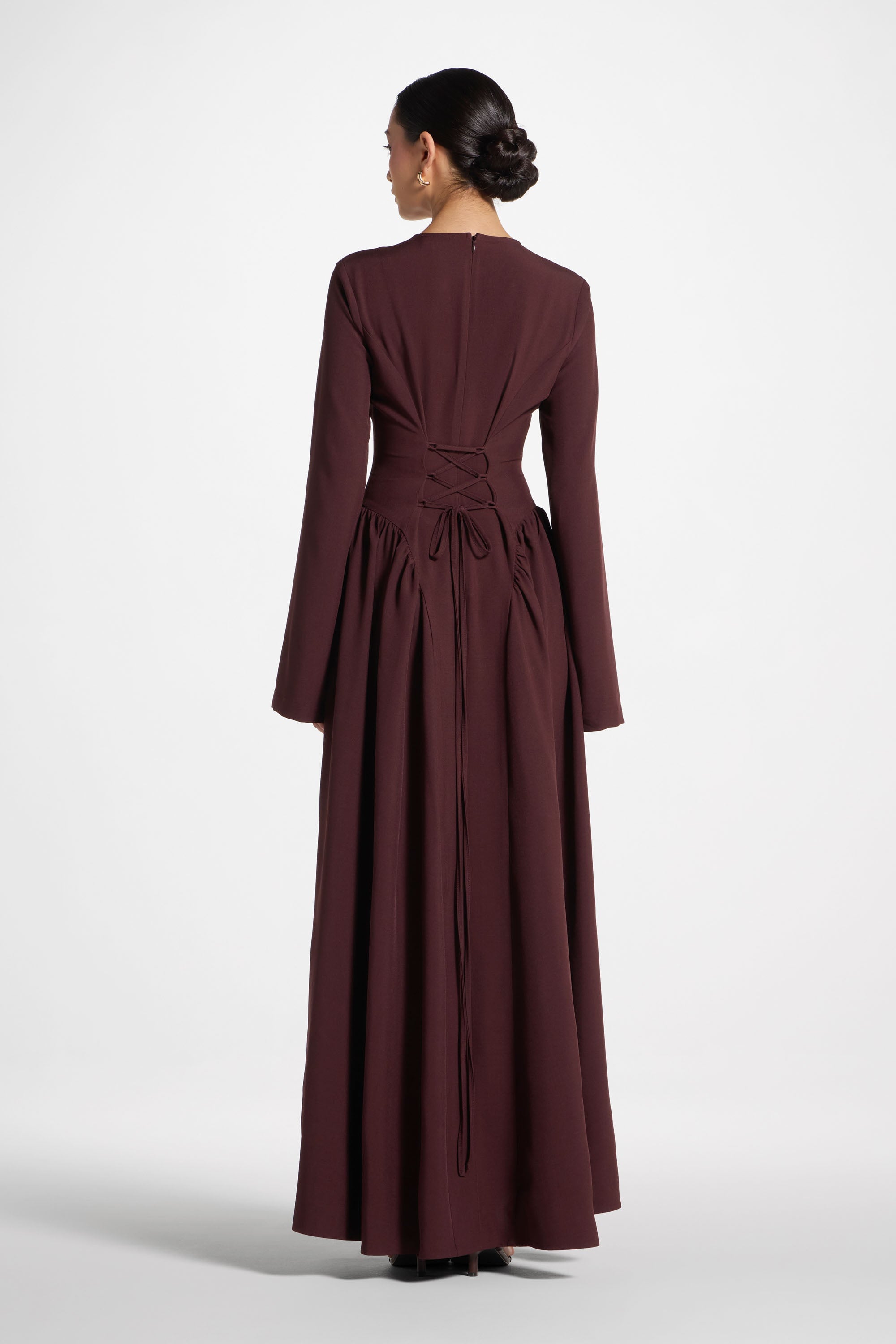 Lace Up Back Maxi Dress - Chocolate Truffle Abayas Veiled 