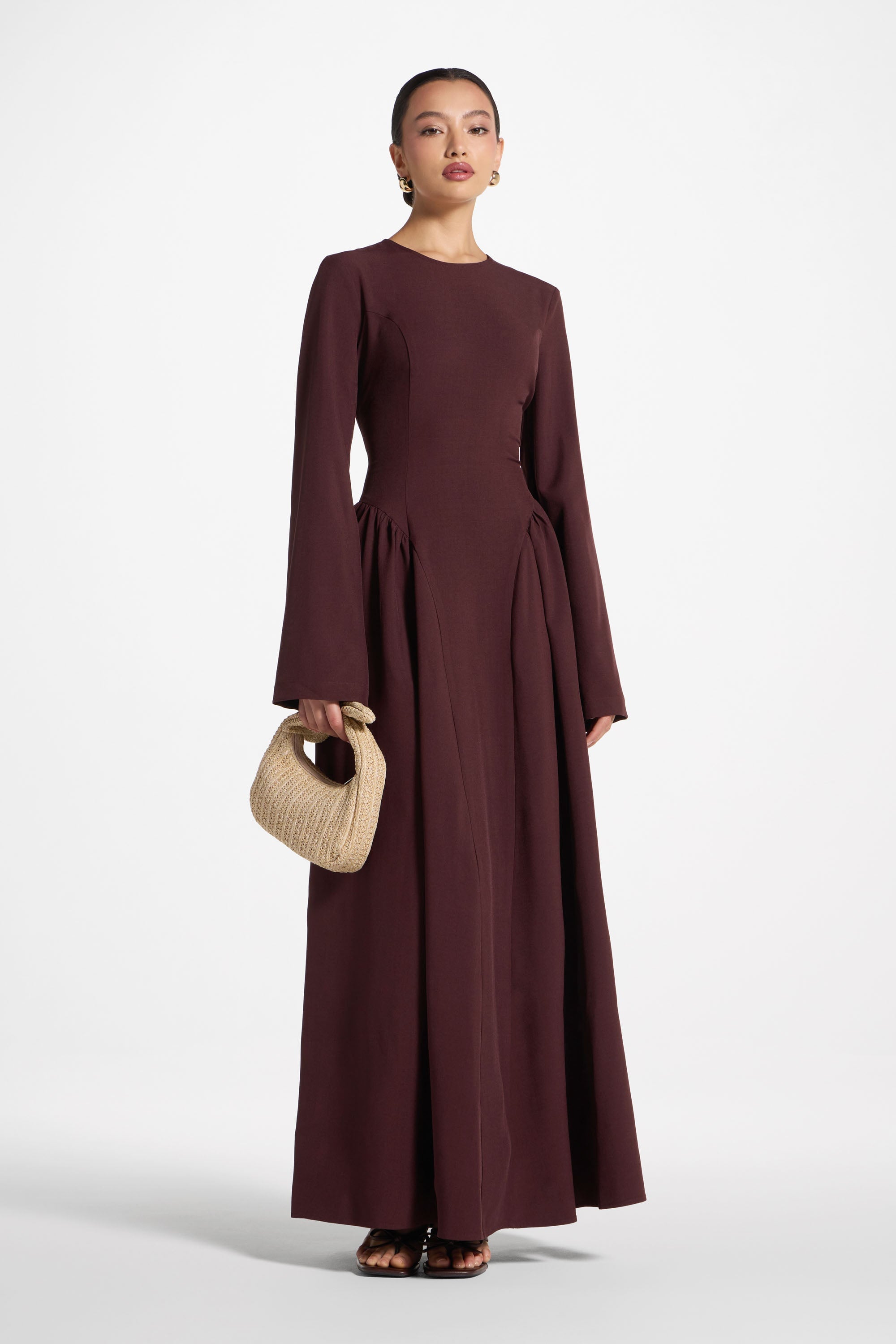 Lace Up Back Maxi Dress - Chocolate Truffle Abayas Veiled 