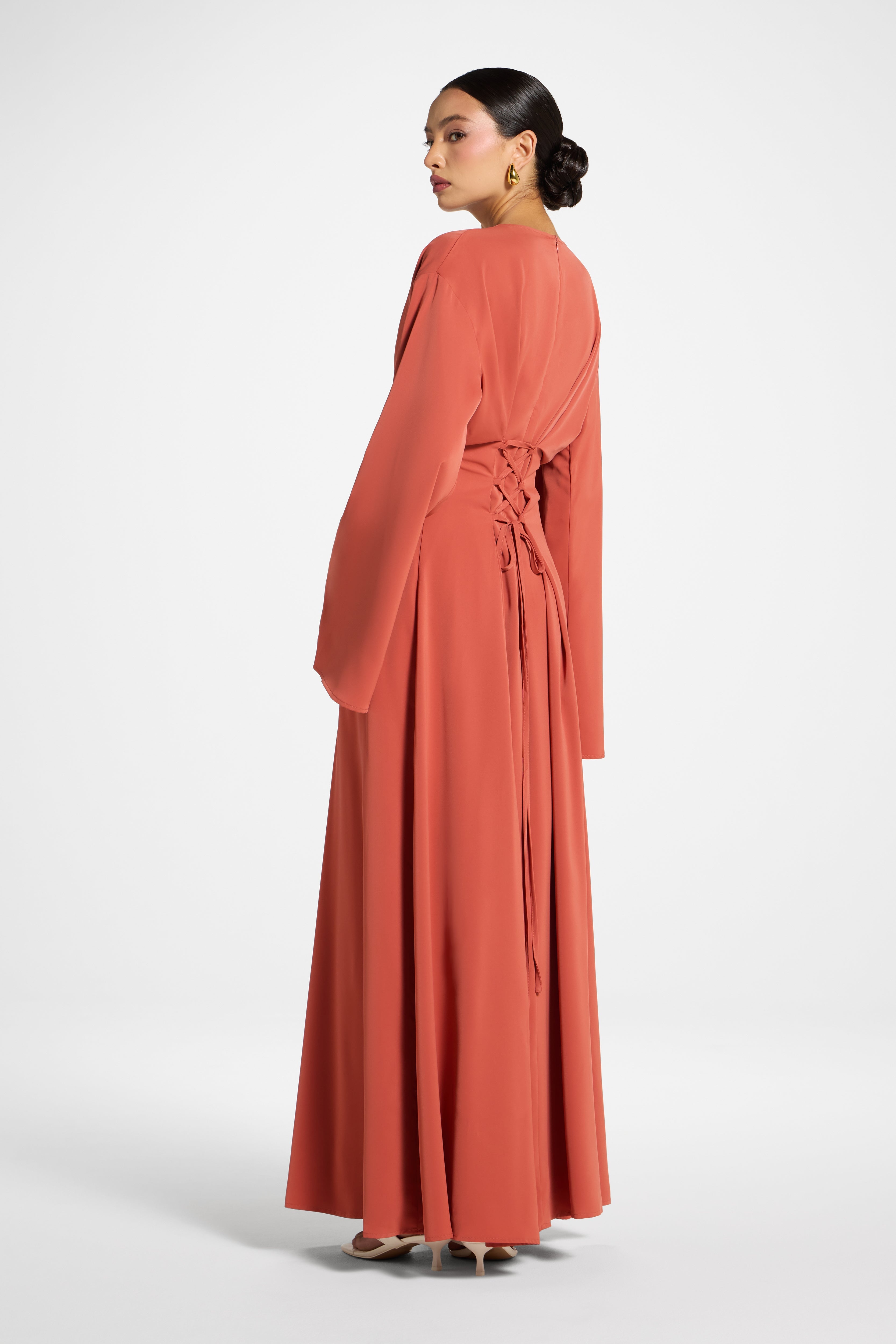 Lace Up Back Maxi Dress - Clay Abayas Veiled 