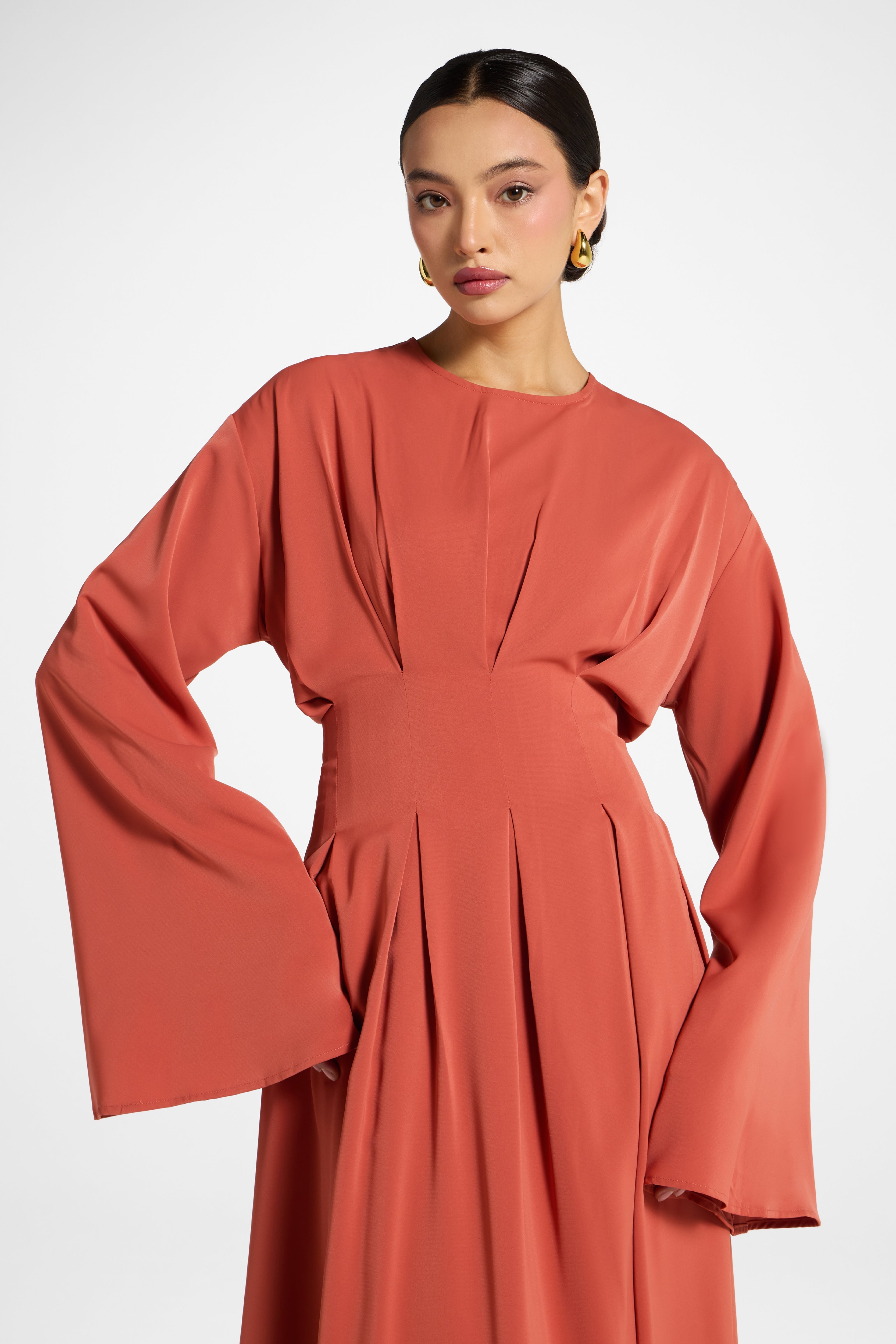 Lace Up Back Maxi Dress - Clay Abayas Veiled 