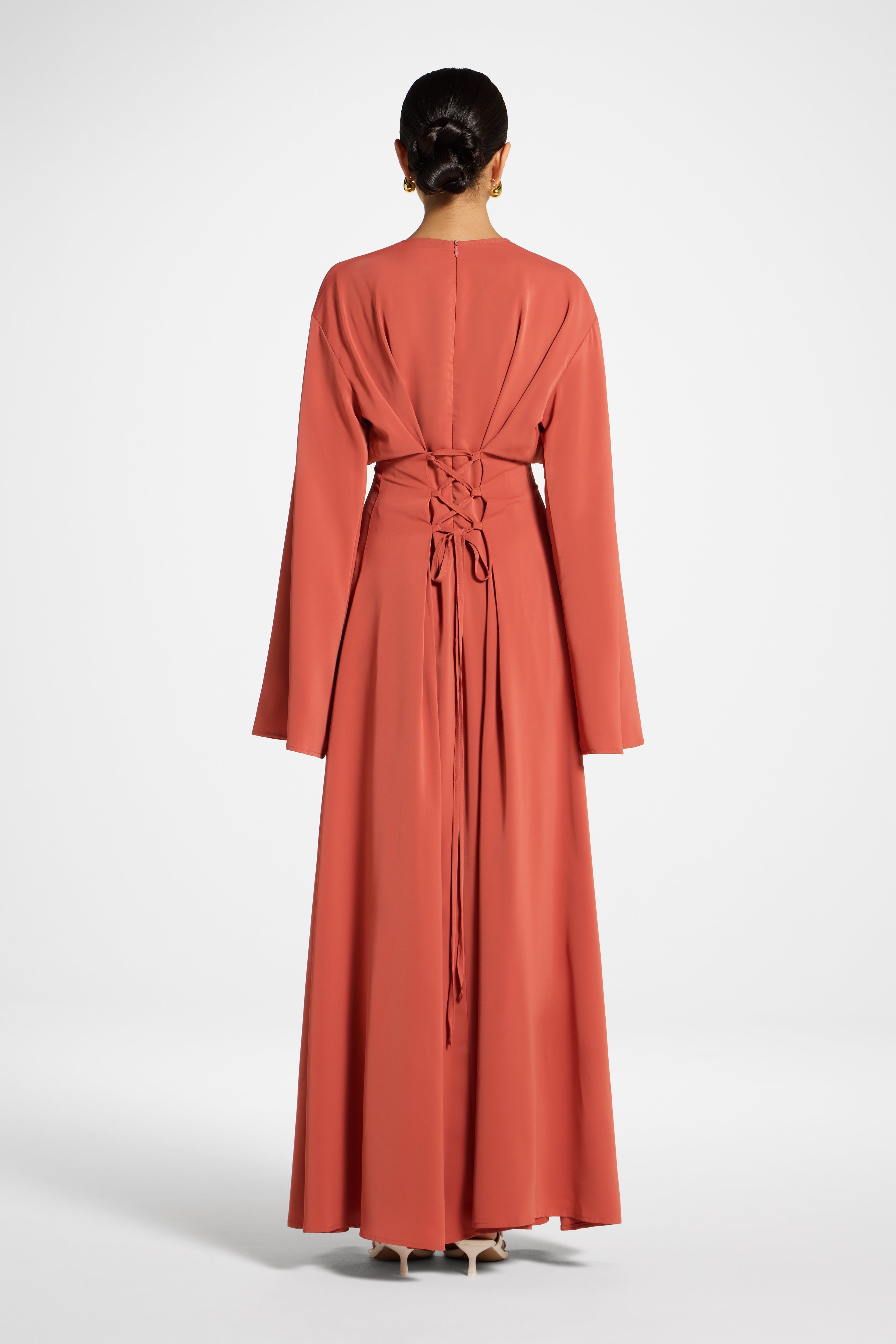 Lace Up Back Maxi Dress - Clay Abayas Veiled 