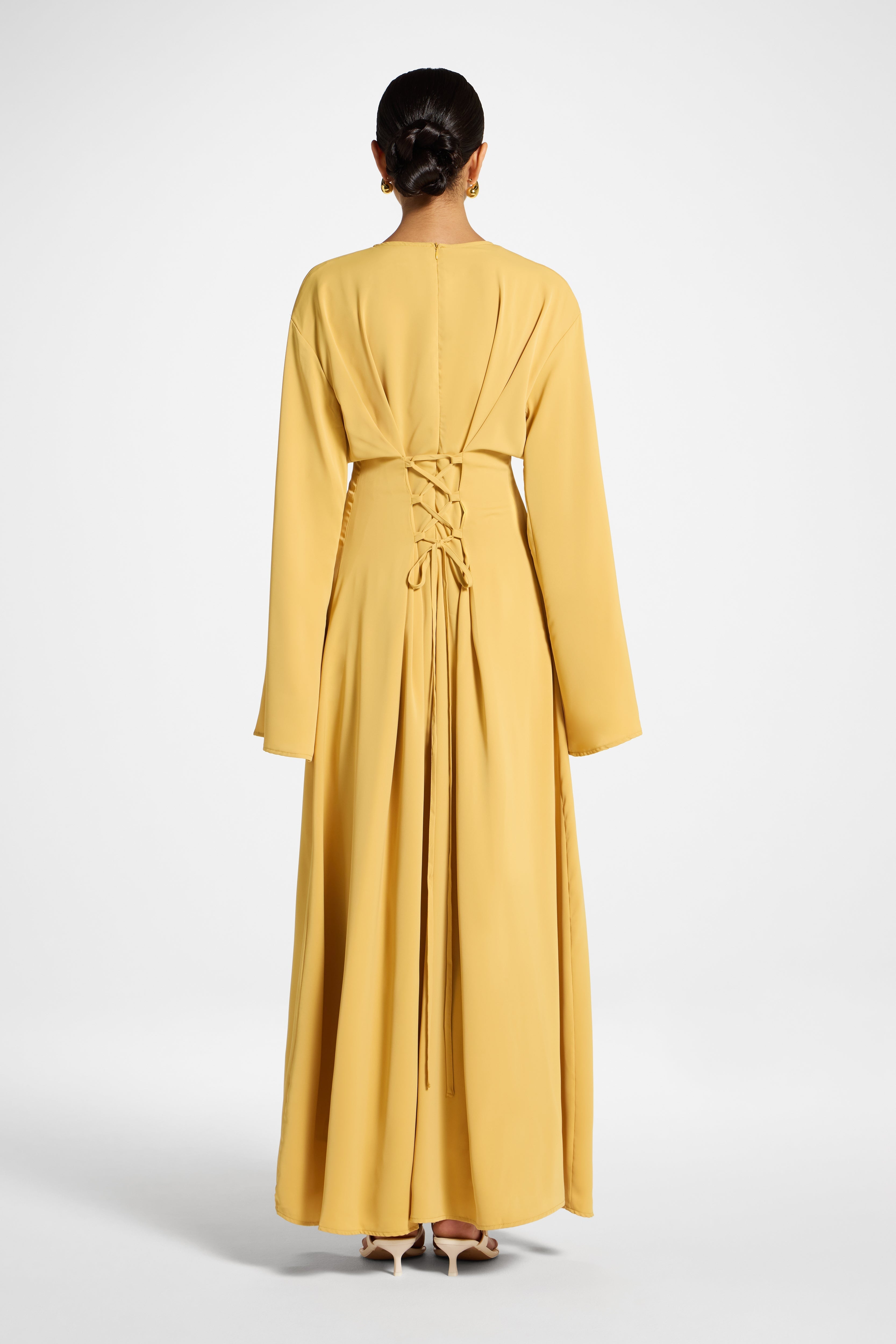 Lace Up Back Maxi Dress - Marigold Abayas Veiled 