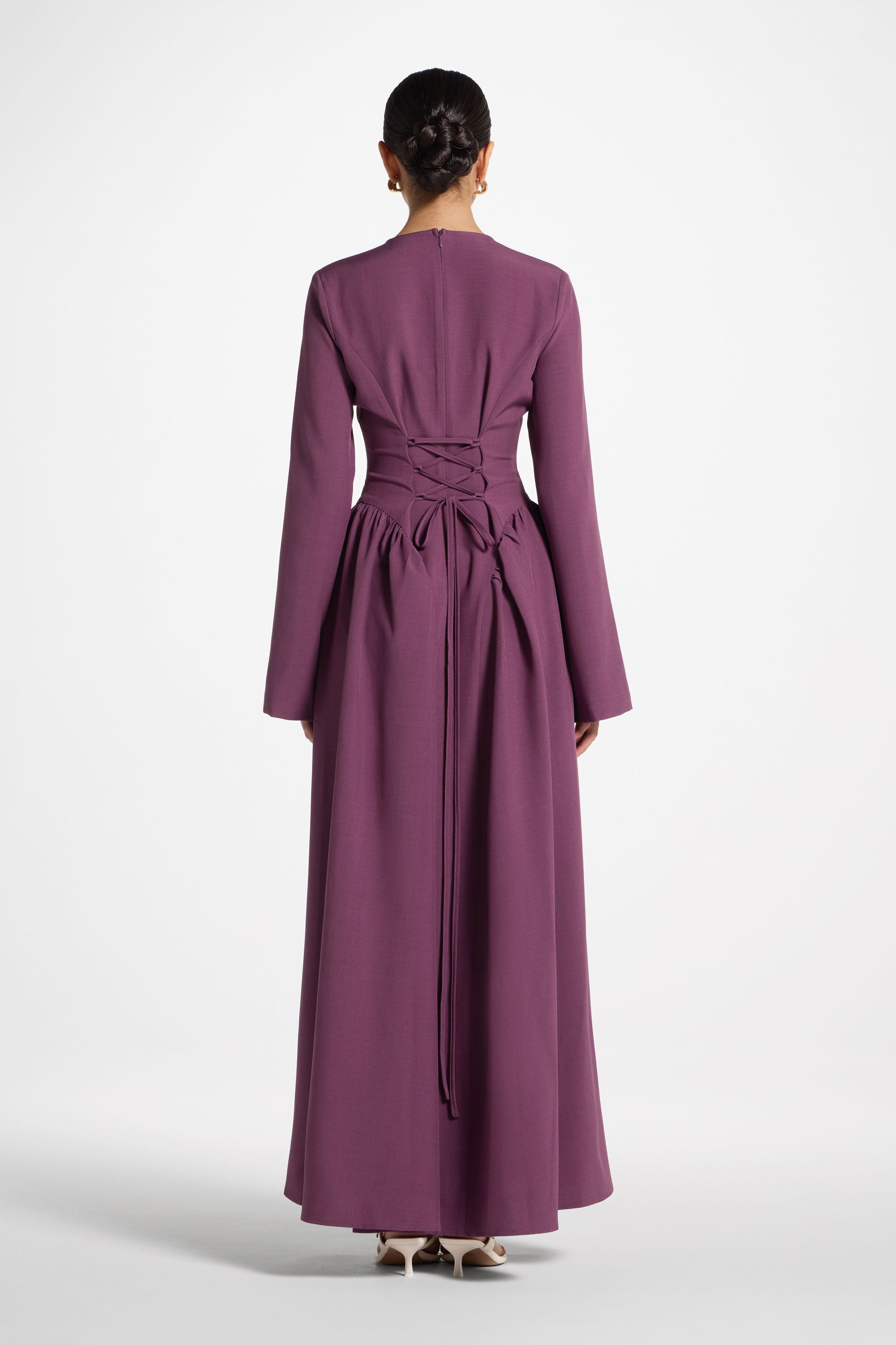 Lace Up Back Maxi Dress - Mulberry Abayas Veiled 