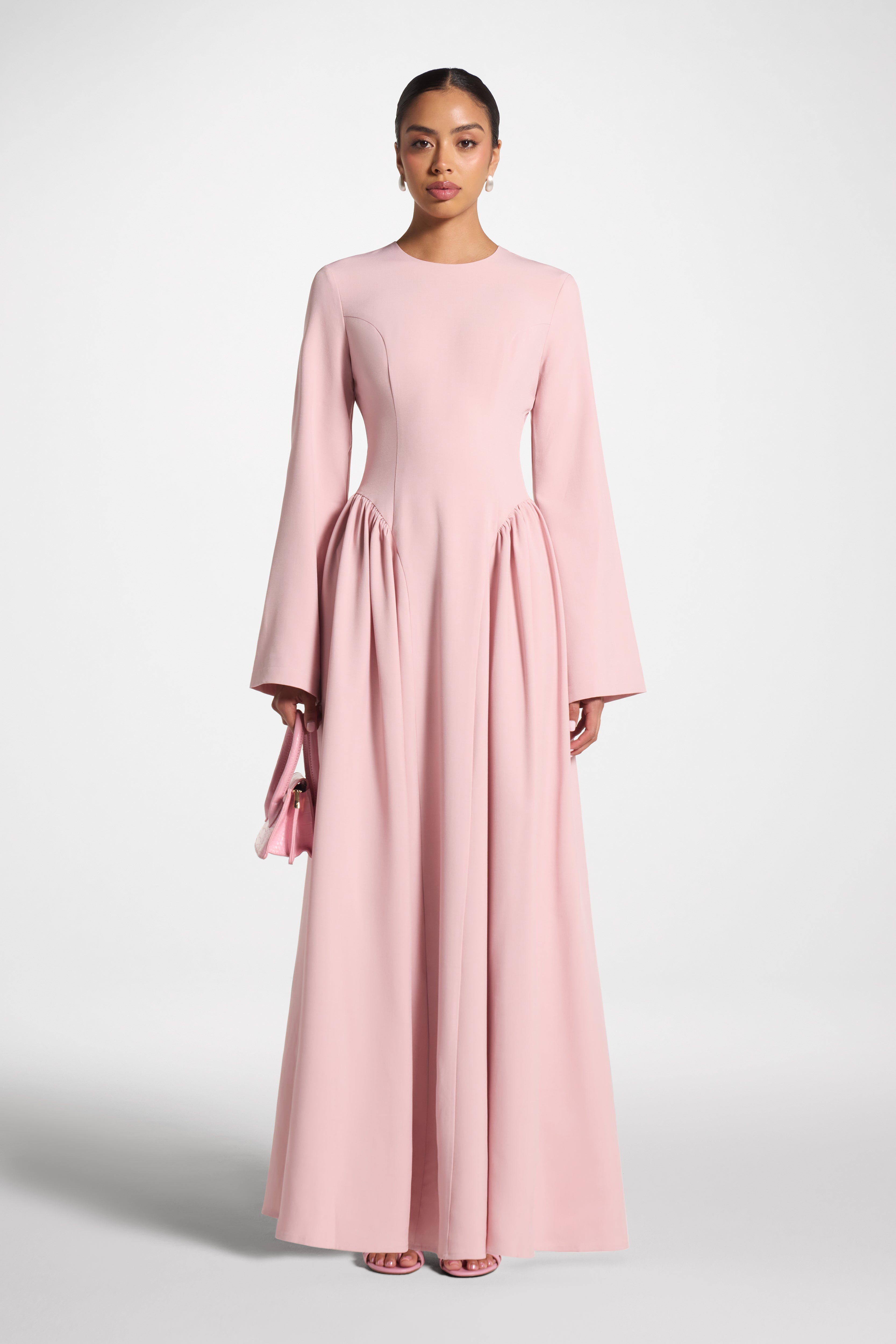 Lace Up Back Maxi Dress - Pink Dress Veiled 