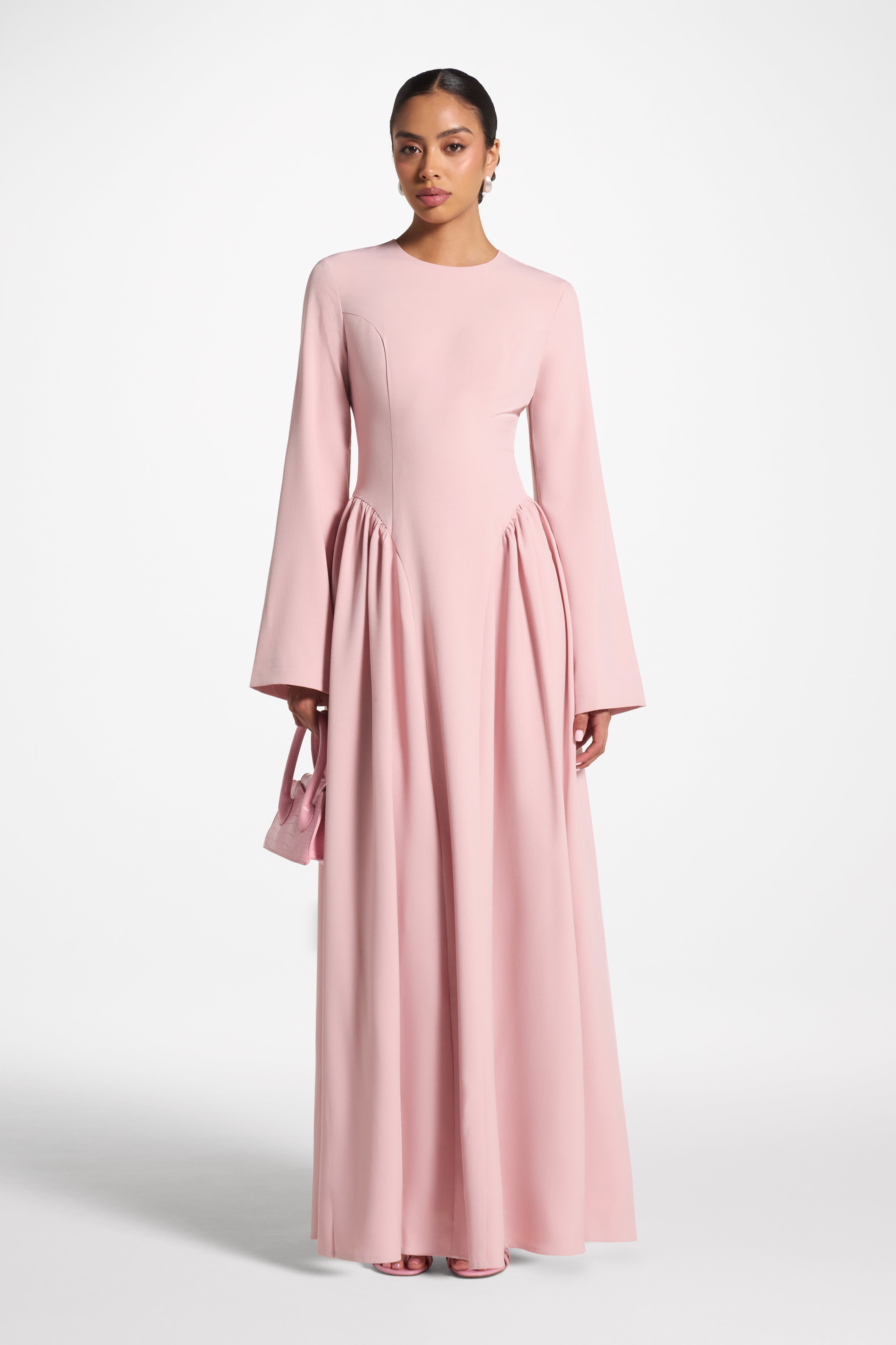 Lace Up Back Maxi Dress - Pink Dress Veiled 