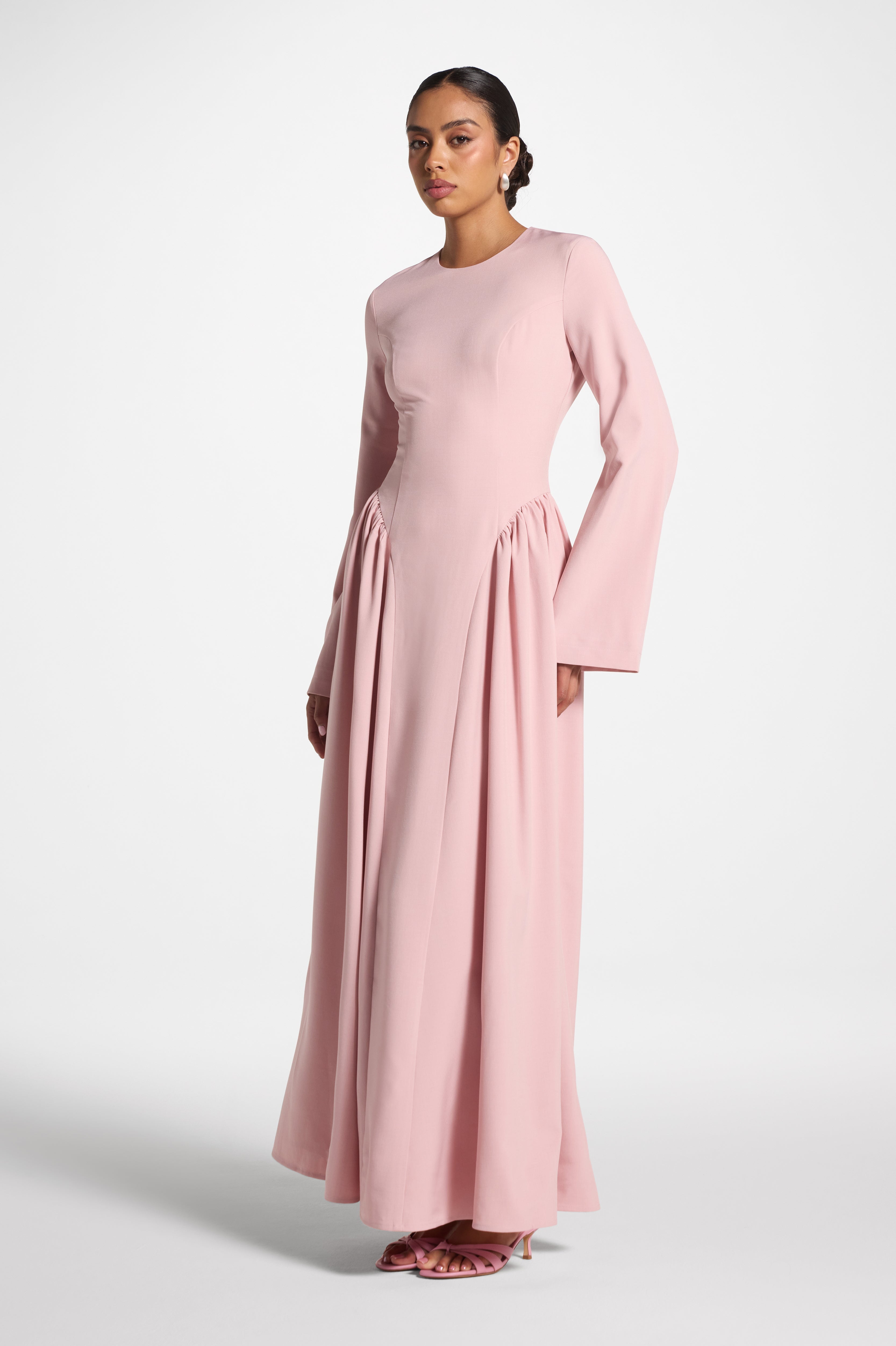 Lace Up Back Maxi Dress - Pink Dress Veiled 