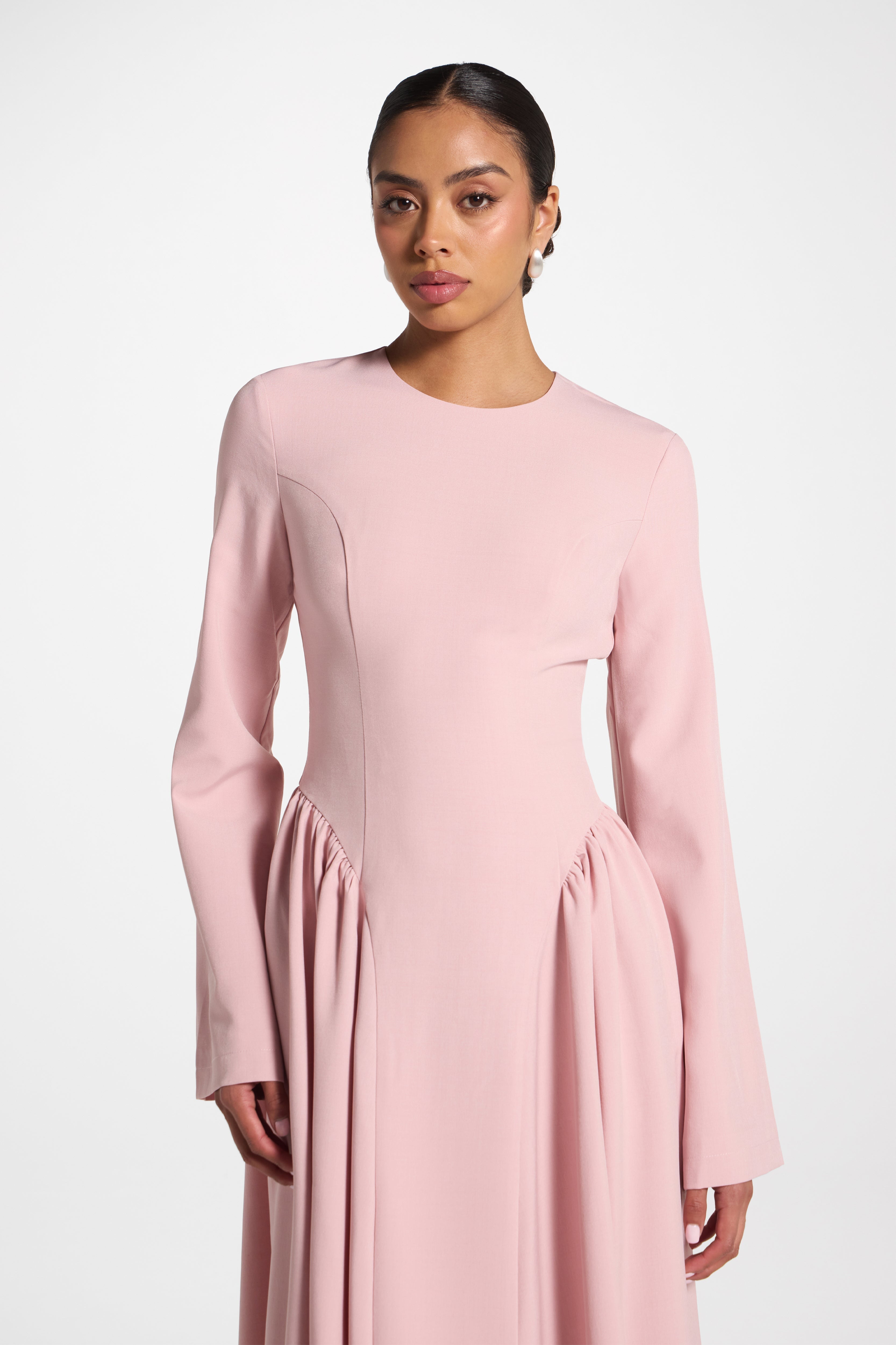 Lace Up Back Maxi Dress - Pink Dress Veiled 