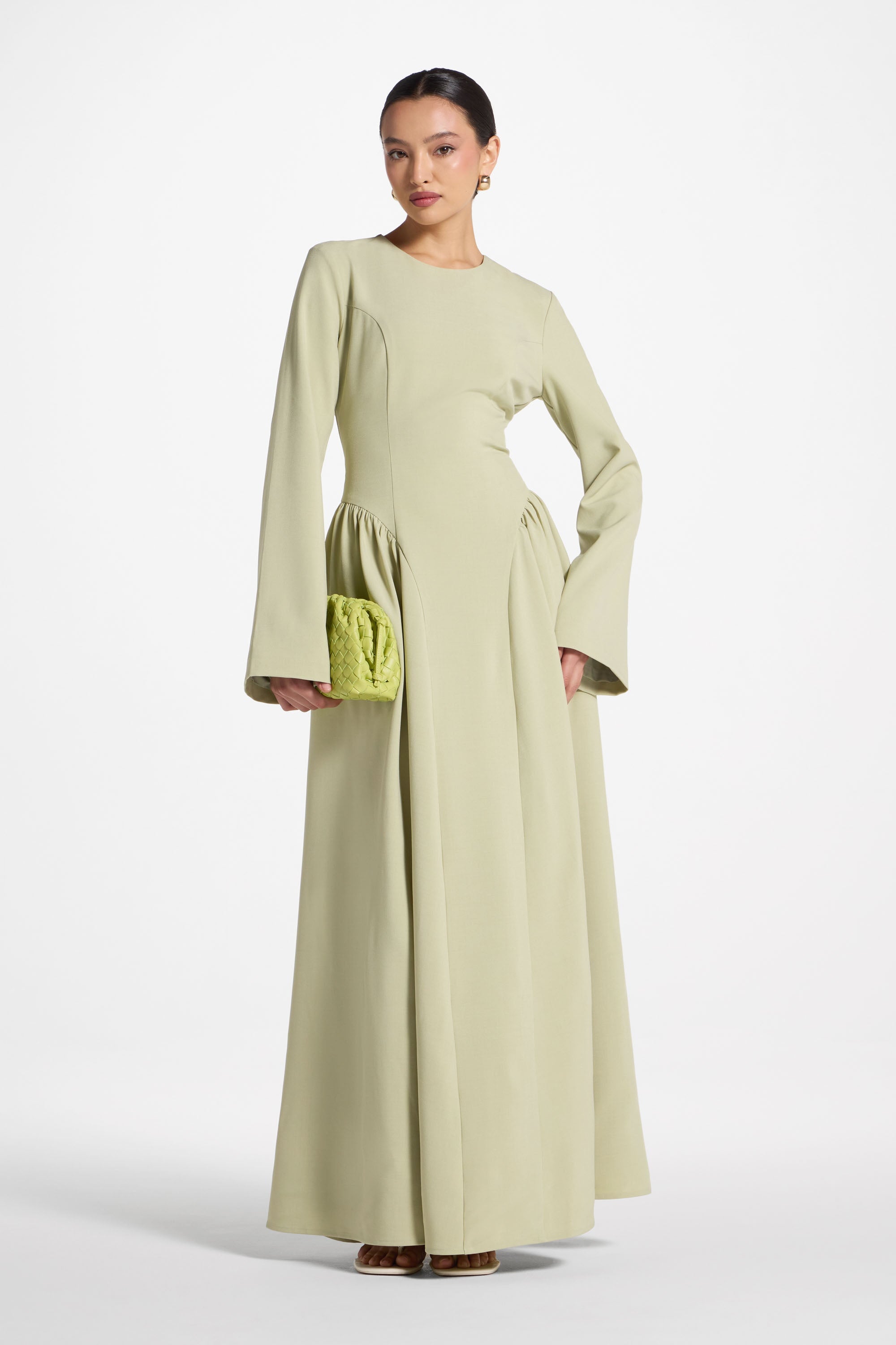 Lace Up Back Maxi Dress - Pistachio Abayas Veiled 