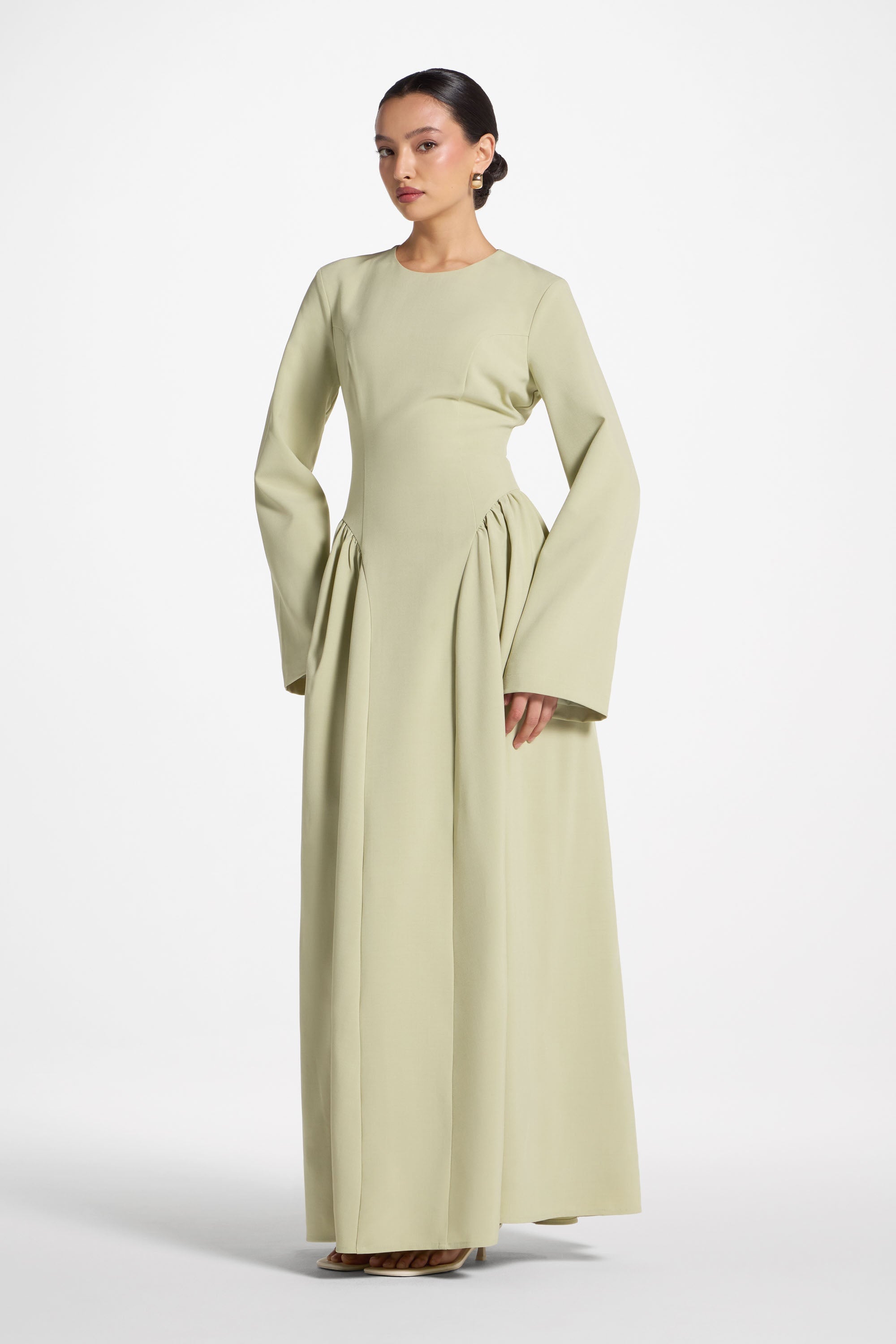 Lace Up Back Maxi Dress - Pistachio Abayas Veiled 