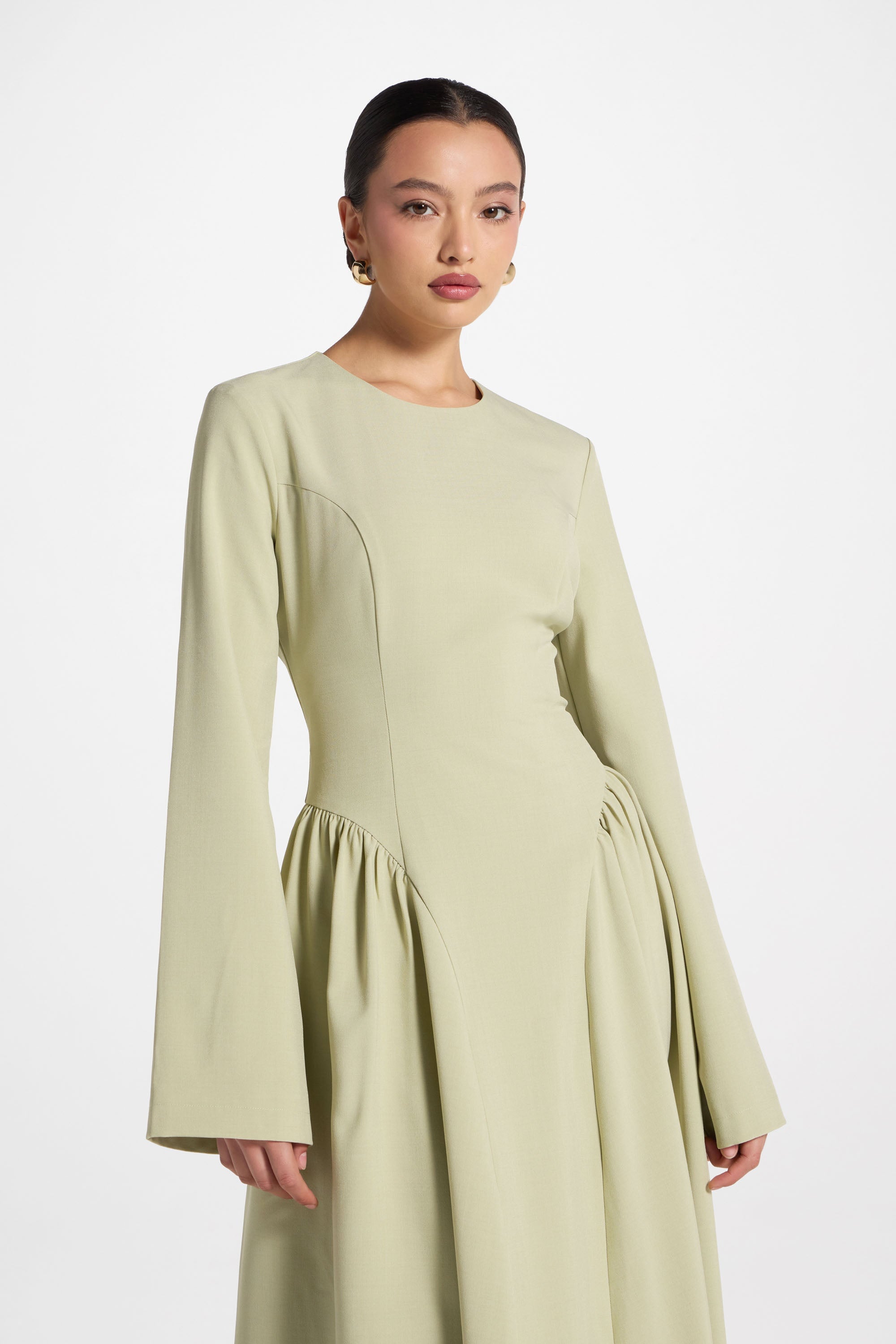 Lace Up Back Maxi Dress - Pistachio Abayas Veiled 
