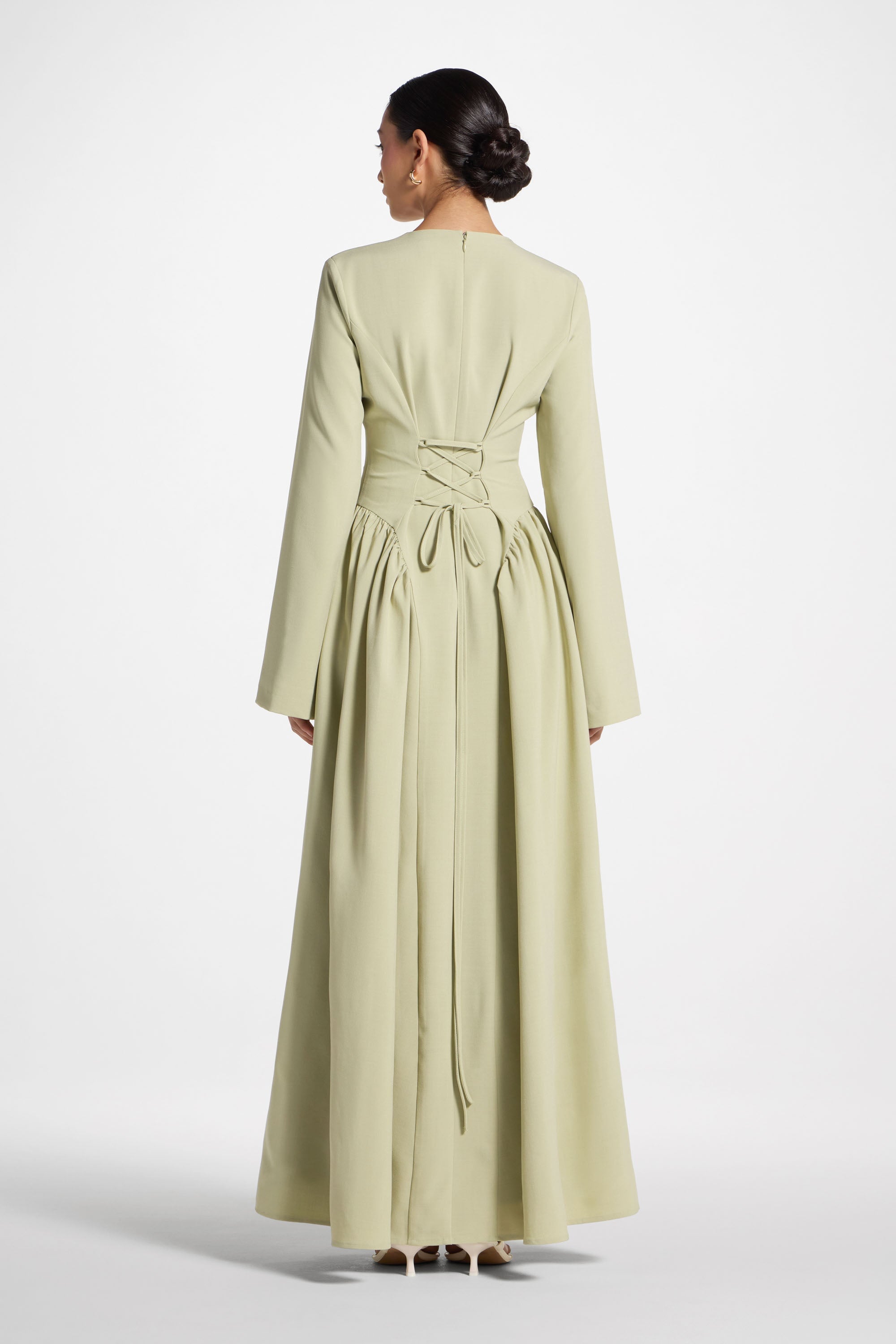 Lace Up Back Maxi Dress - Pistachio Abayas Veiled 