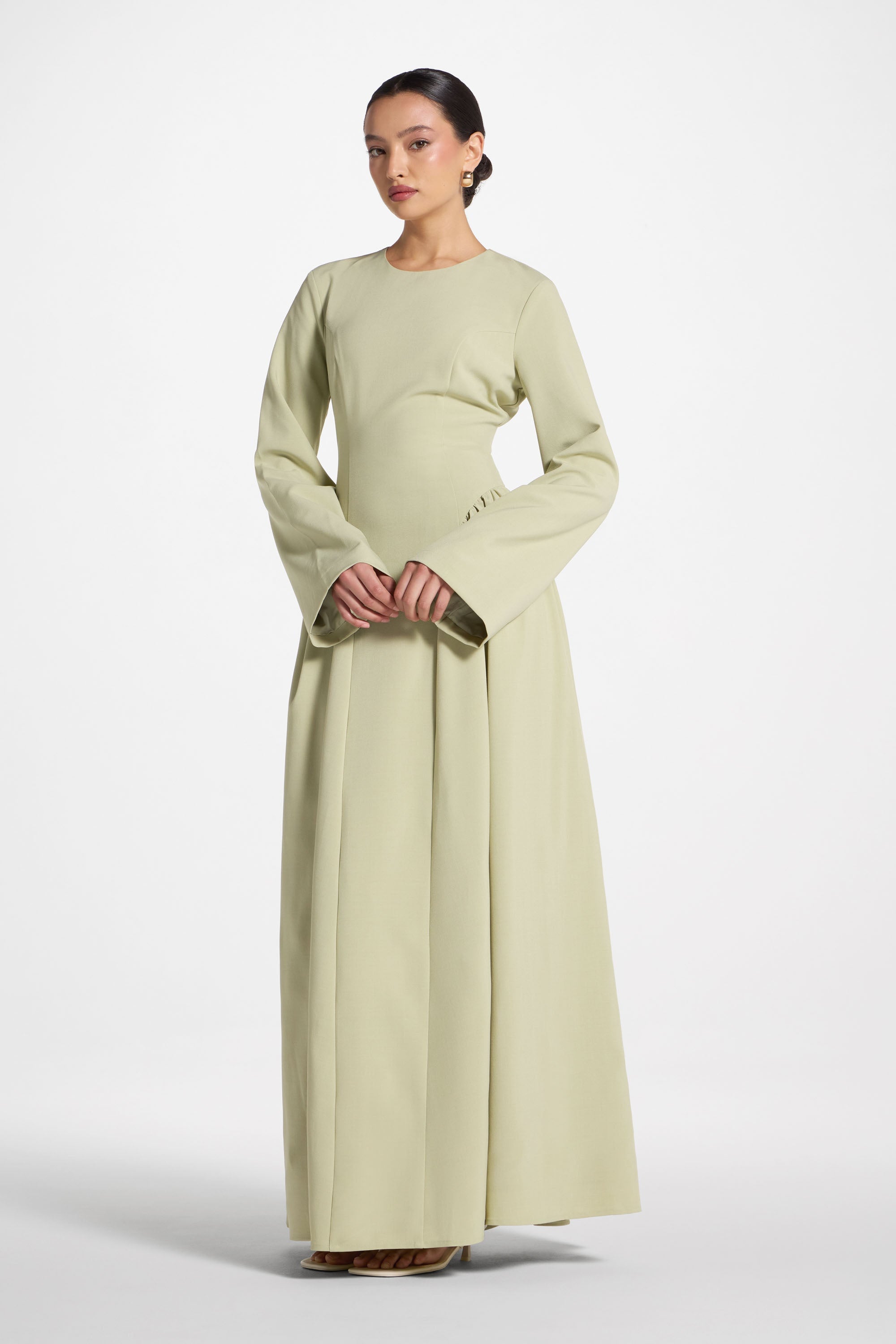 Lace Up Back Maxi Dress - Pistachio Abayas Veiled 