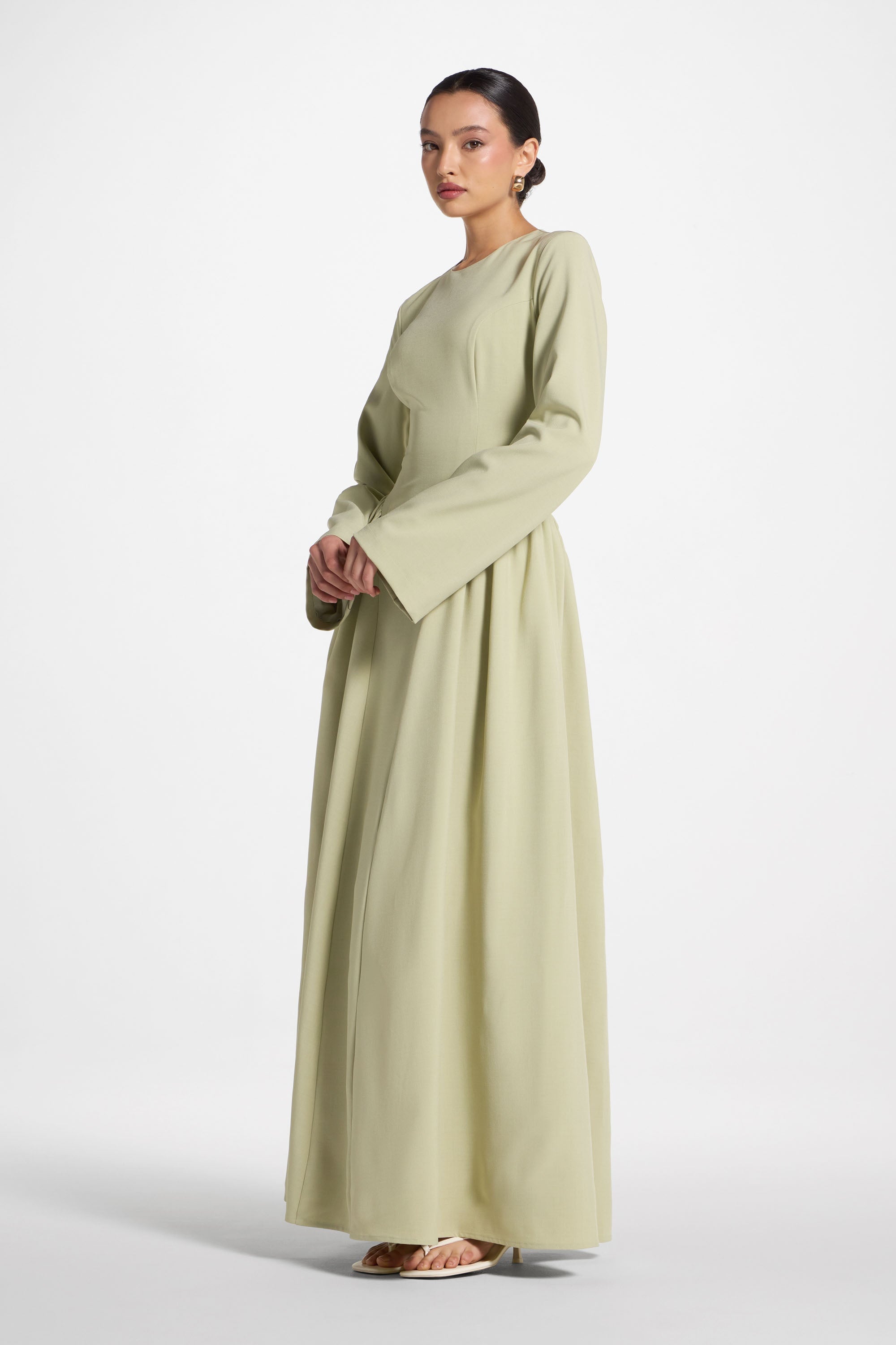 Lace Up Back Maxi Dress - Pistachio Abayas Veiled 