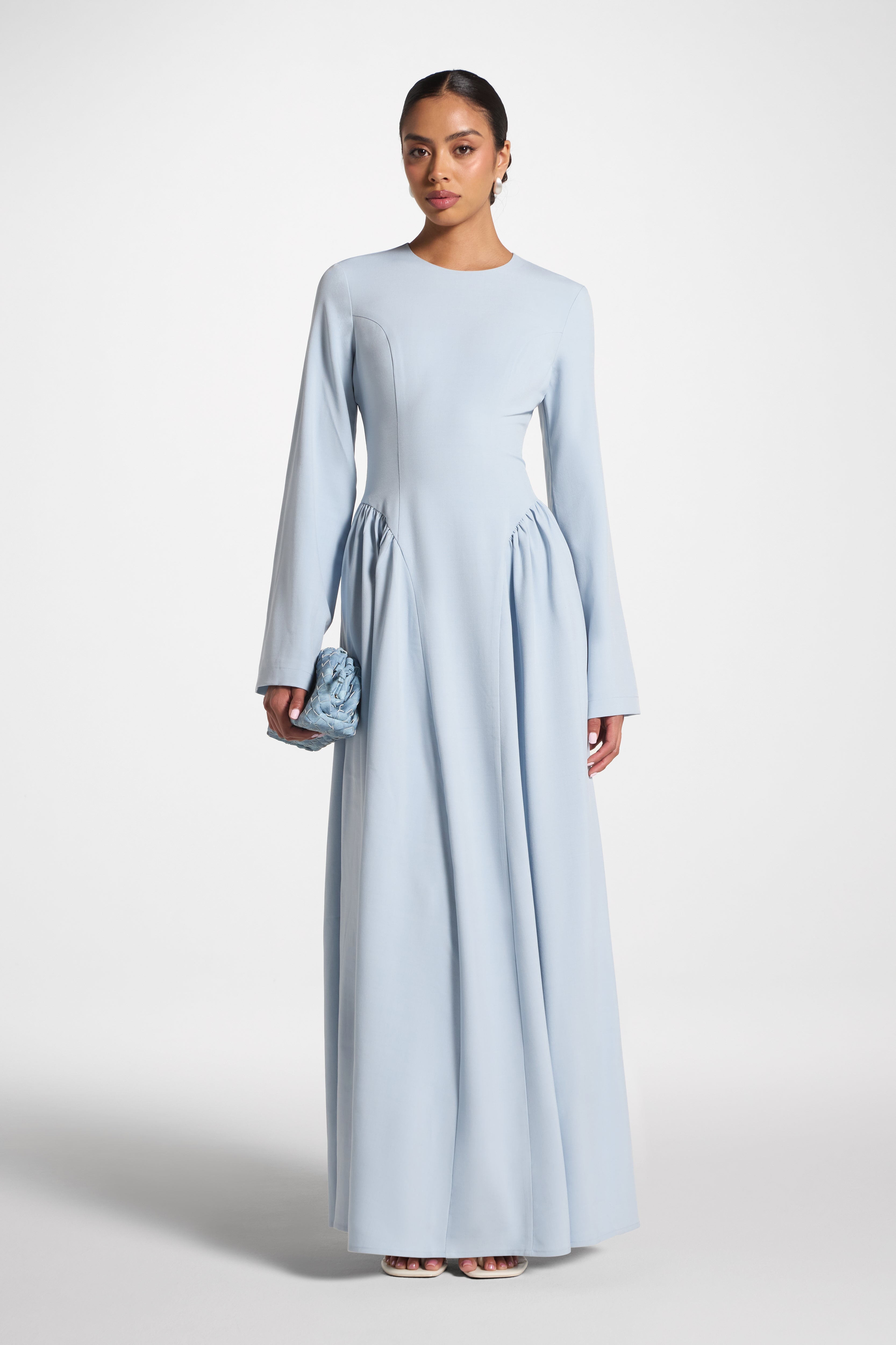 Lace Up Back Maxi Dress - Sky Dress Veiled 