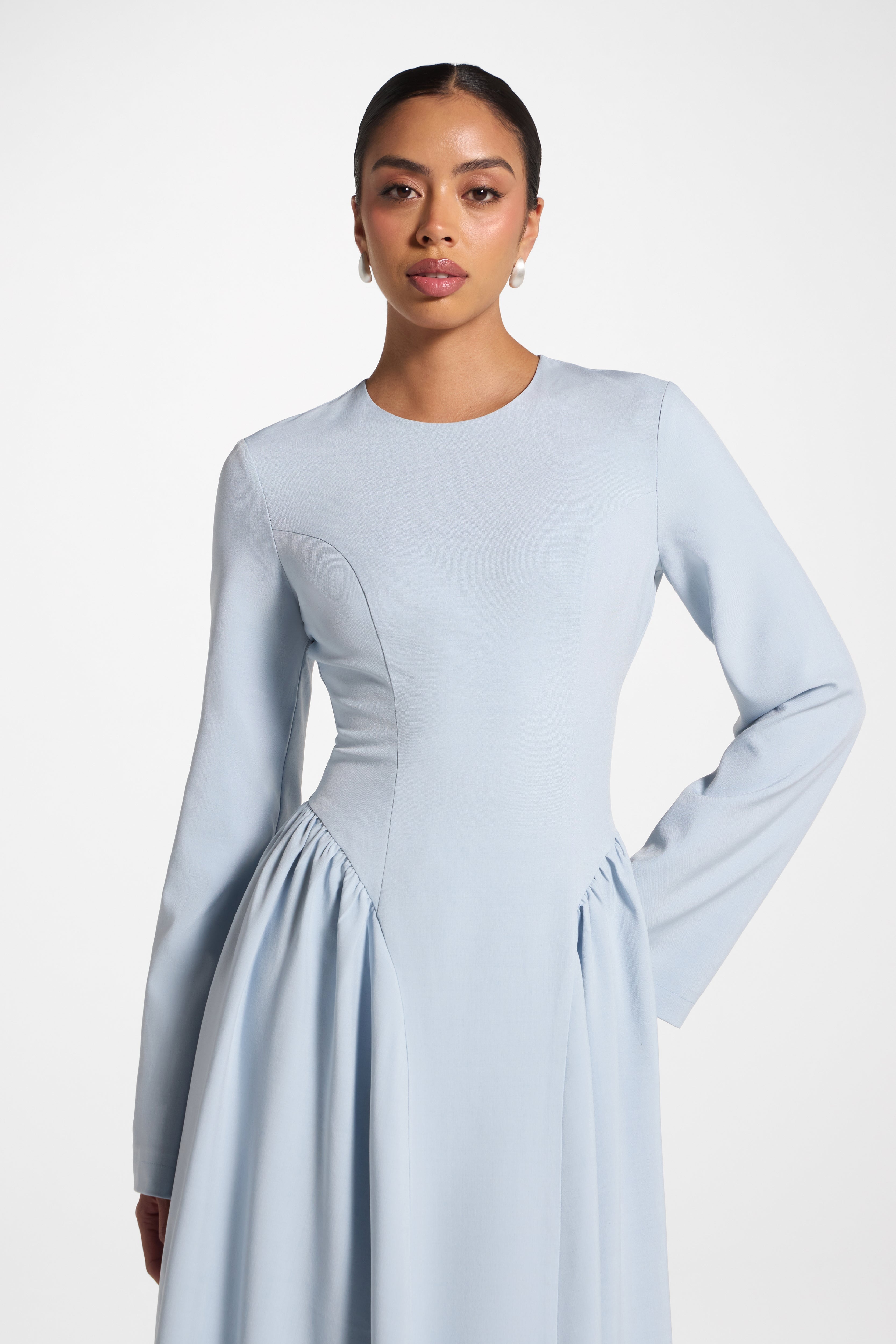 Lace Up Back Maxi Dress - Sky Dress Veiled 
