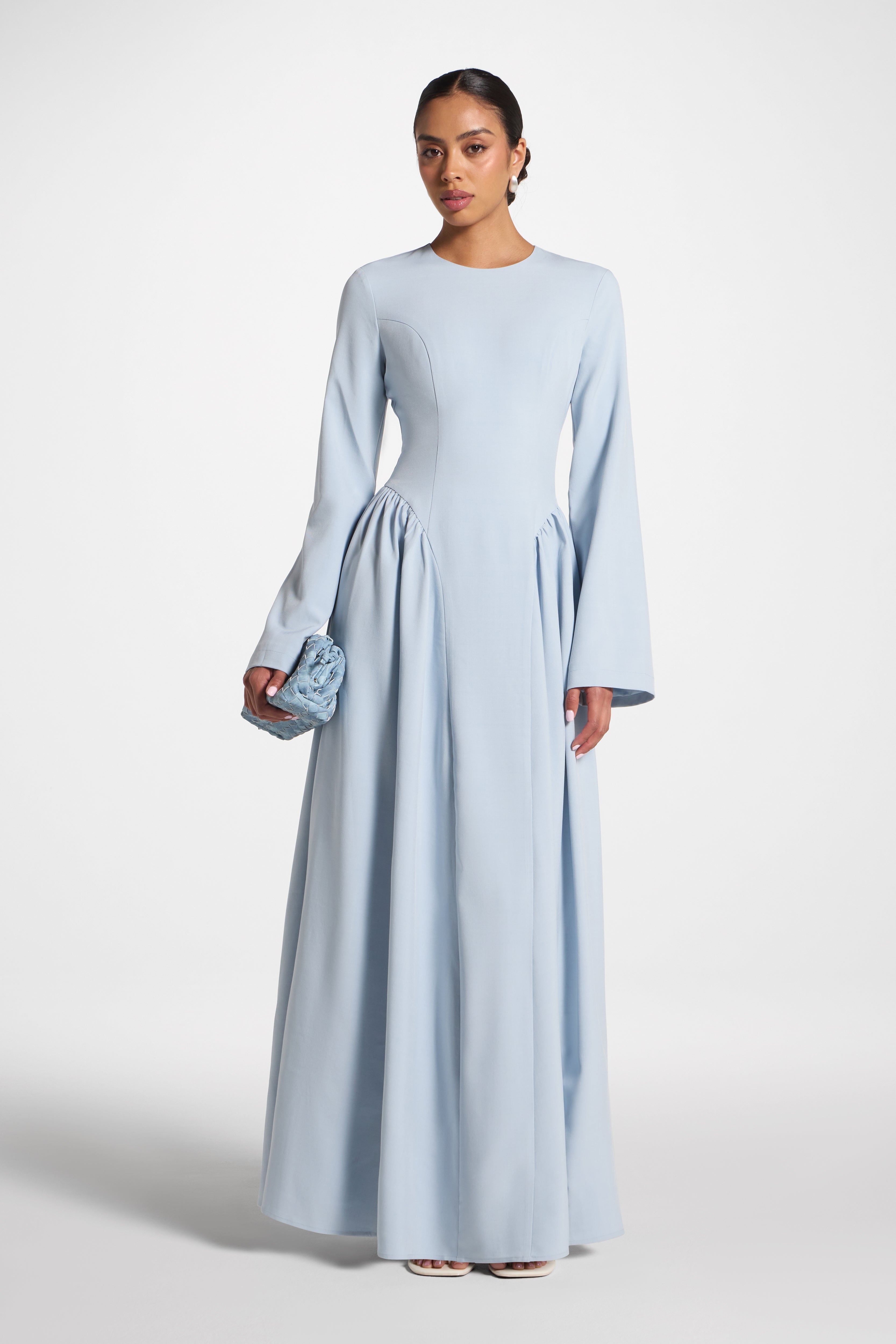 Lace Up Back Maxi Dress - Sky Dress Veiled 