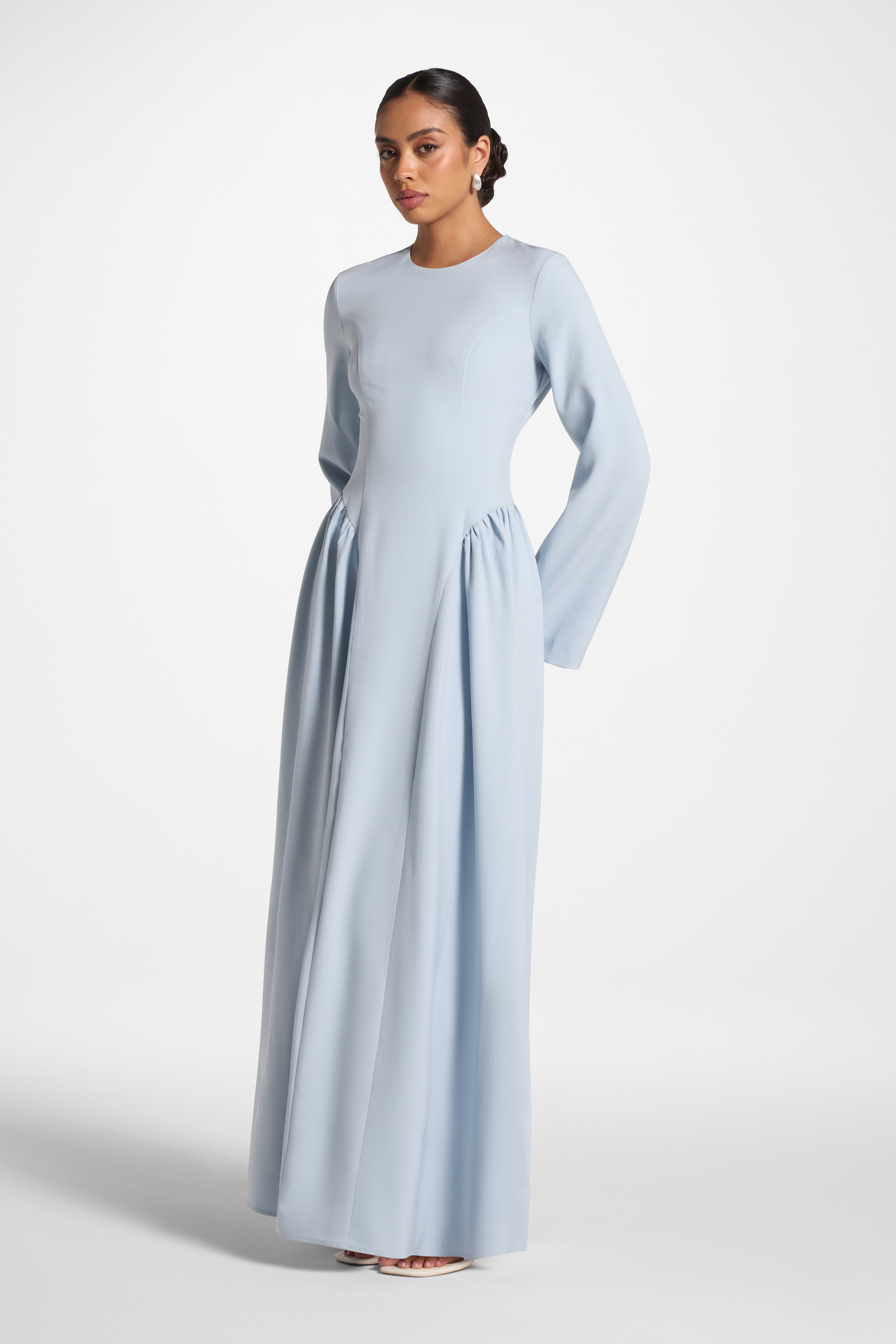 Lace Up Back Maxi Dress - Sky Dress Veiled 