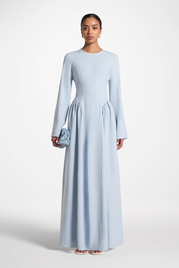 Lace Up Back Maxi Dress - Sky Dress Veiled 