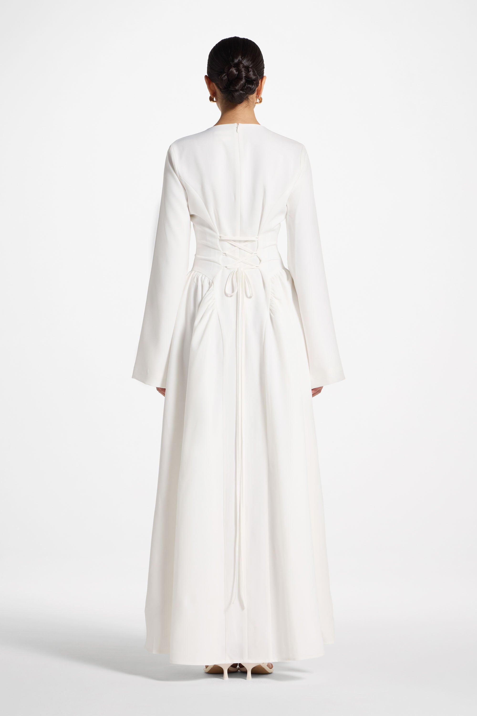 Lace Up Back Maxi Dress - White Abayas Veiled 