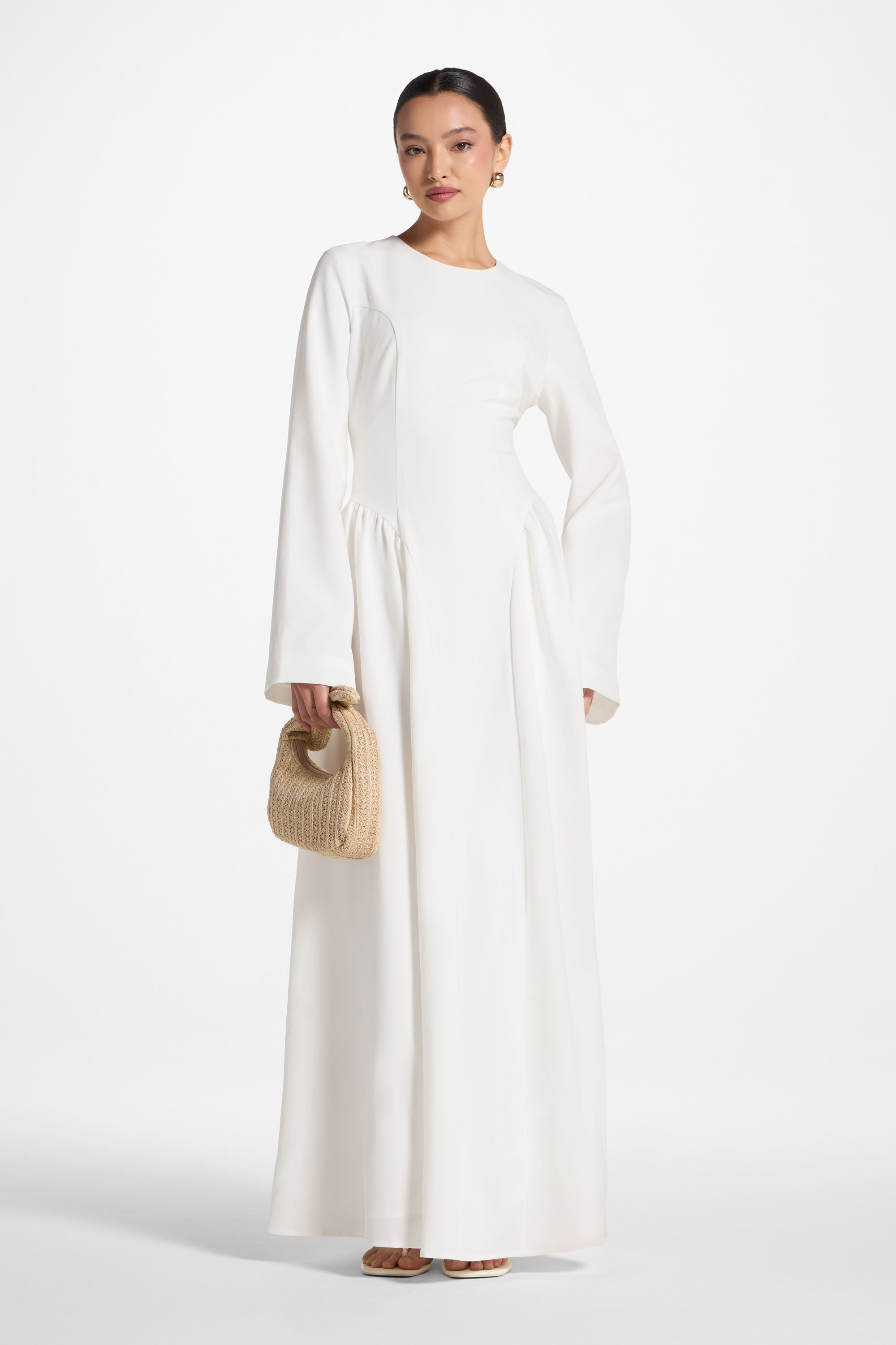 Lace Up Back Maxi Dress - White Abayas Veiled 