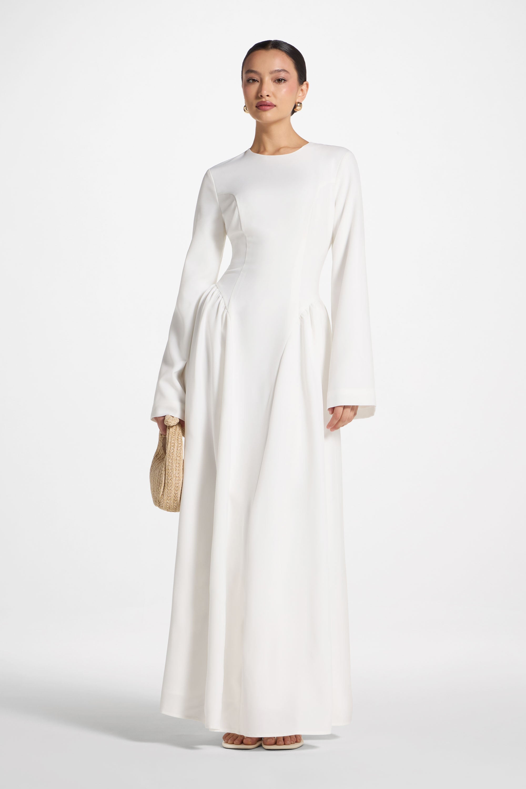 Lace Up Back Maxi Dress - White Abayas Veiled 
