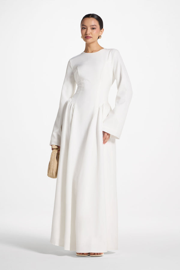 Lace Up Back Maxi Dress - White Abayas Veiled 