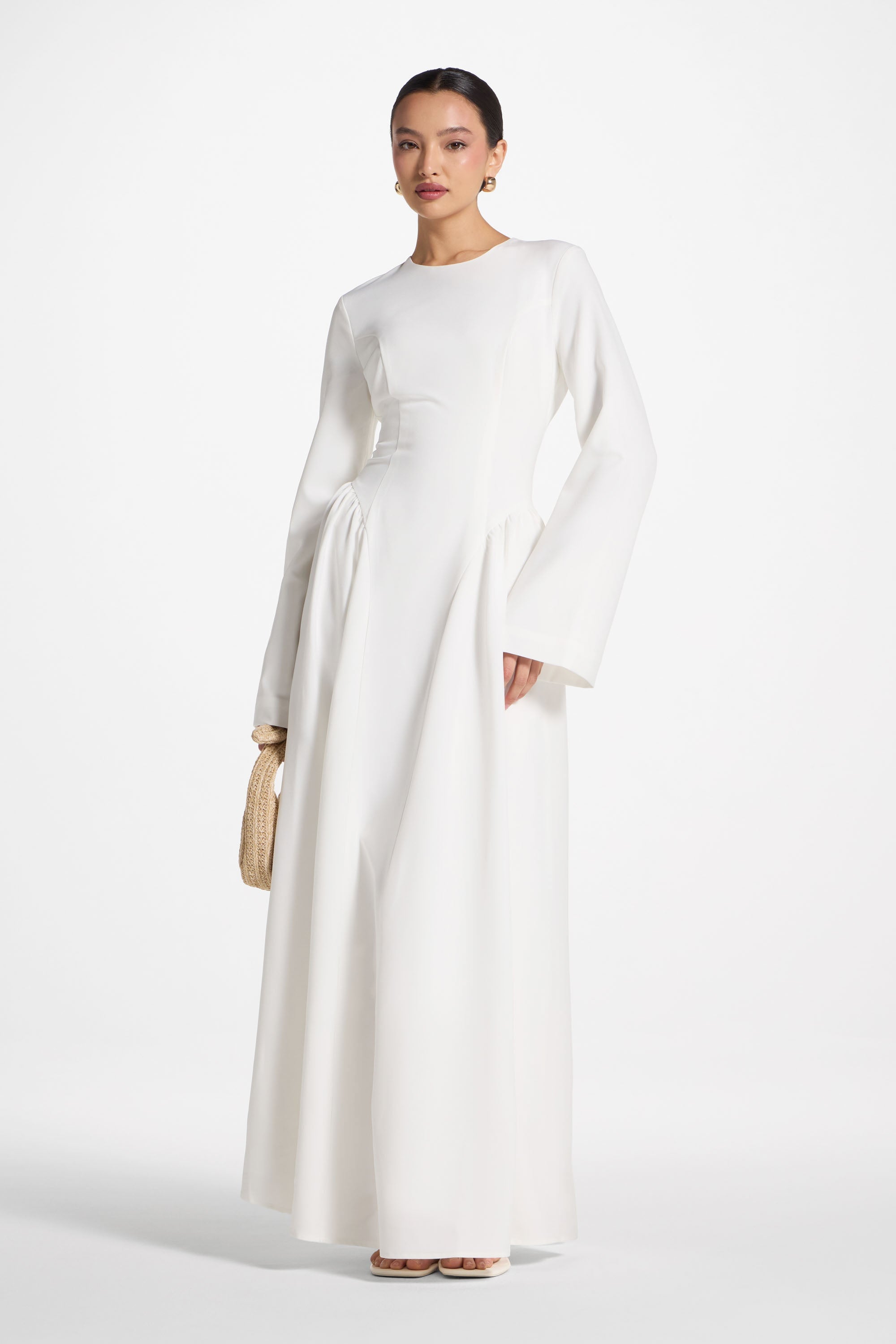 Lace Up Back Maxi Dress - White Abayas Veiled 