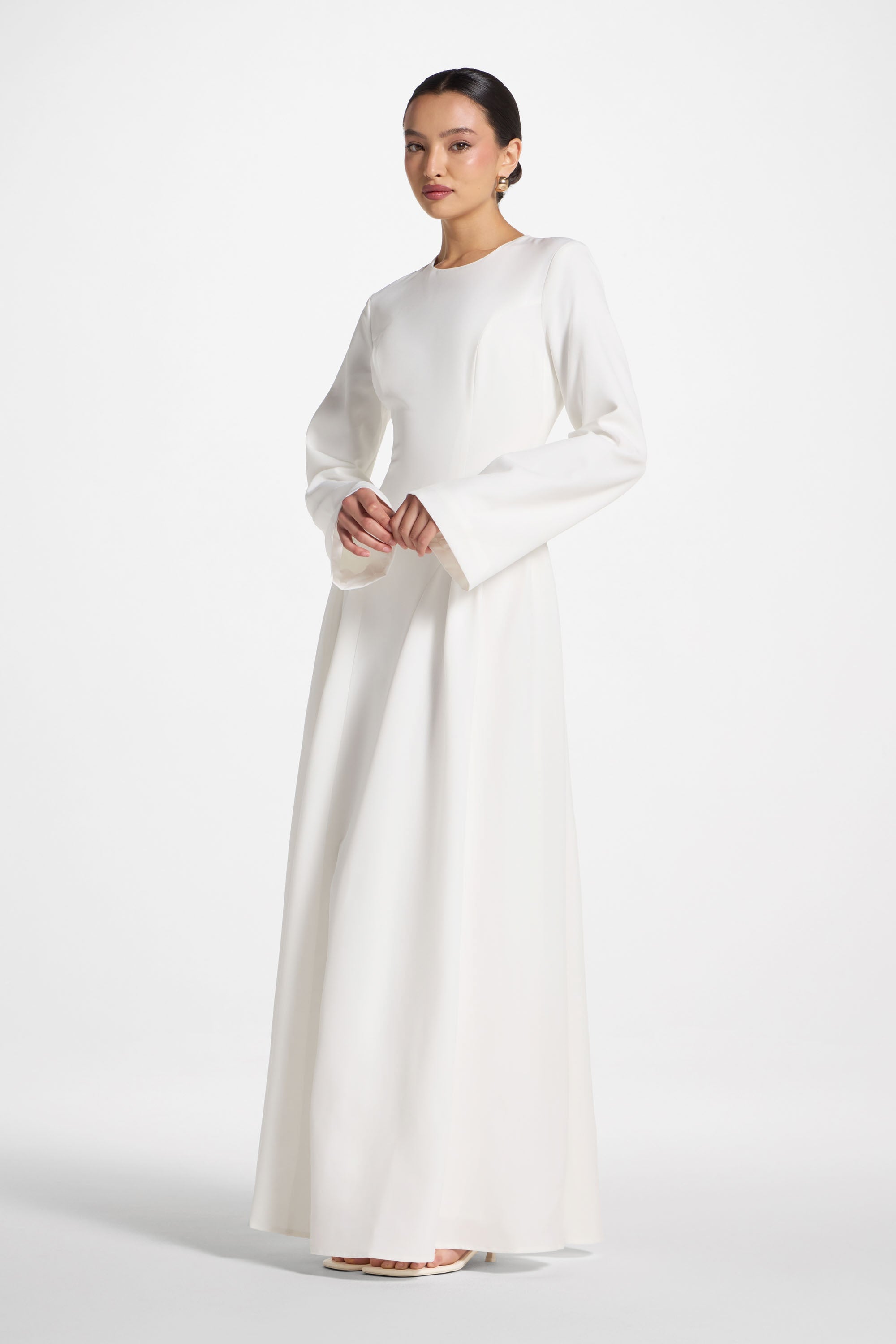 Lace Up Back Maxi Dress - White Abayas Veiled 