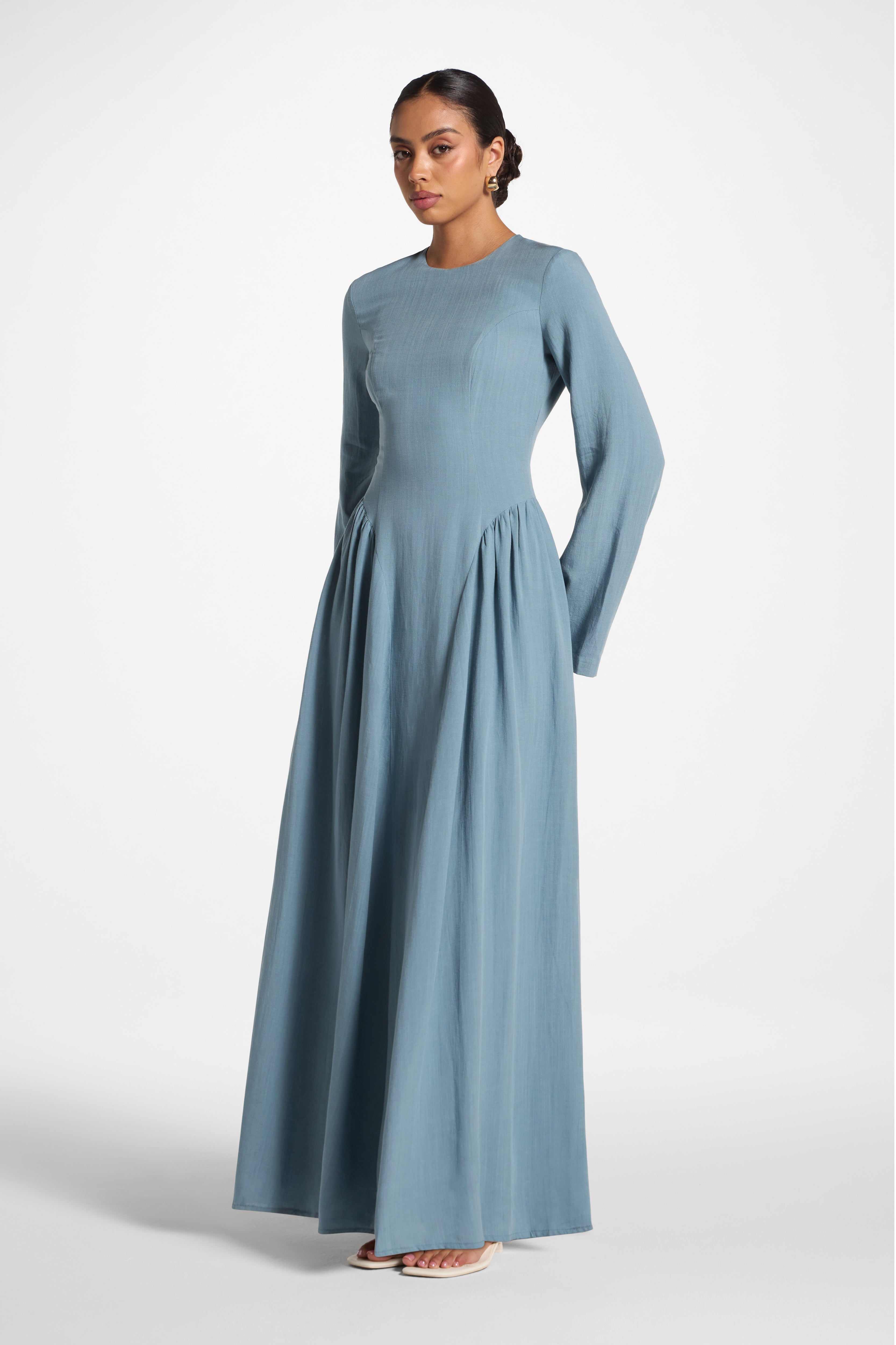 Lace Up Back Tencel Maxi Dress - Denim Dress Veiled 