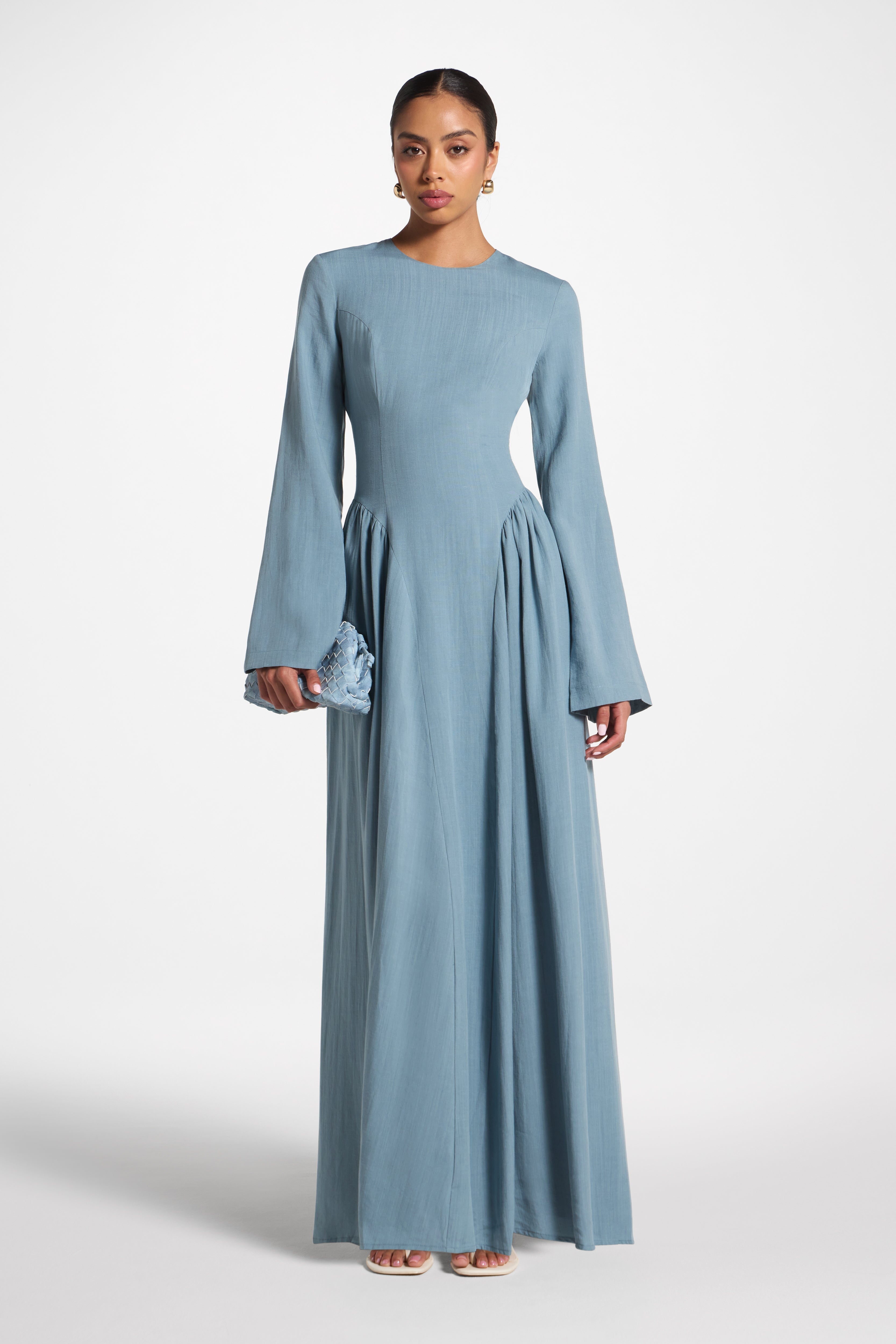 Lace Up Back Tencel Maxi Dress - Denim Dress Veiled 