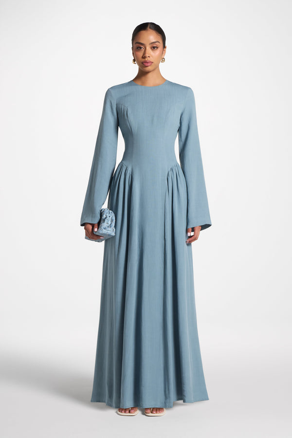 Lace Up Back Tencel Maxi Dress - Denim