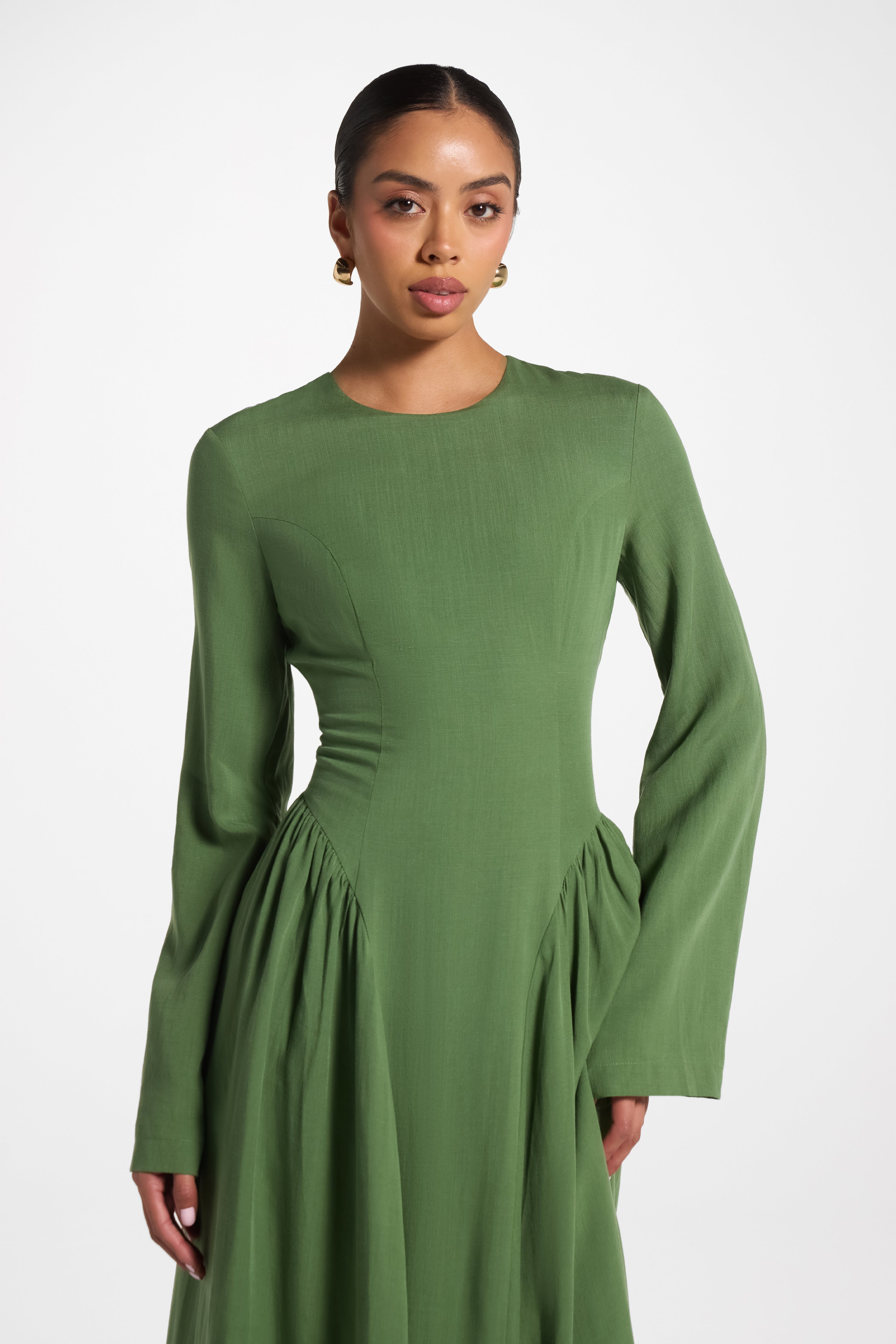 Lace Up Back Tencel Maxi Dress - Green Dress Veiled 