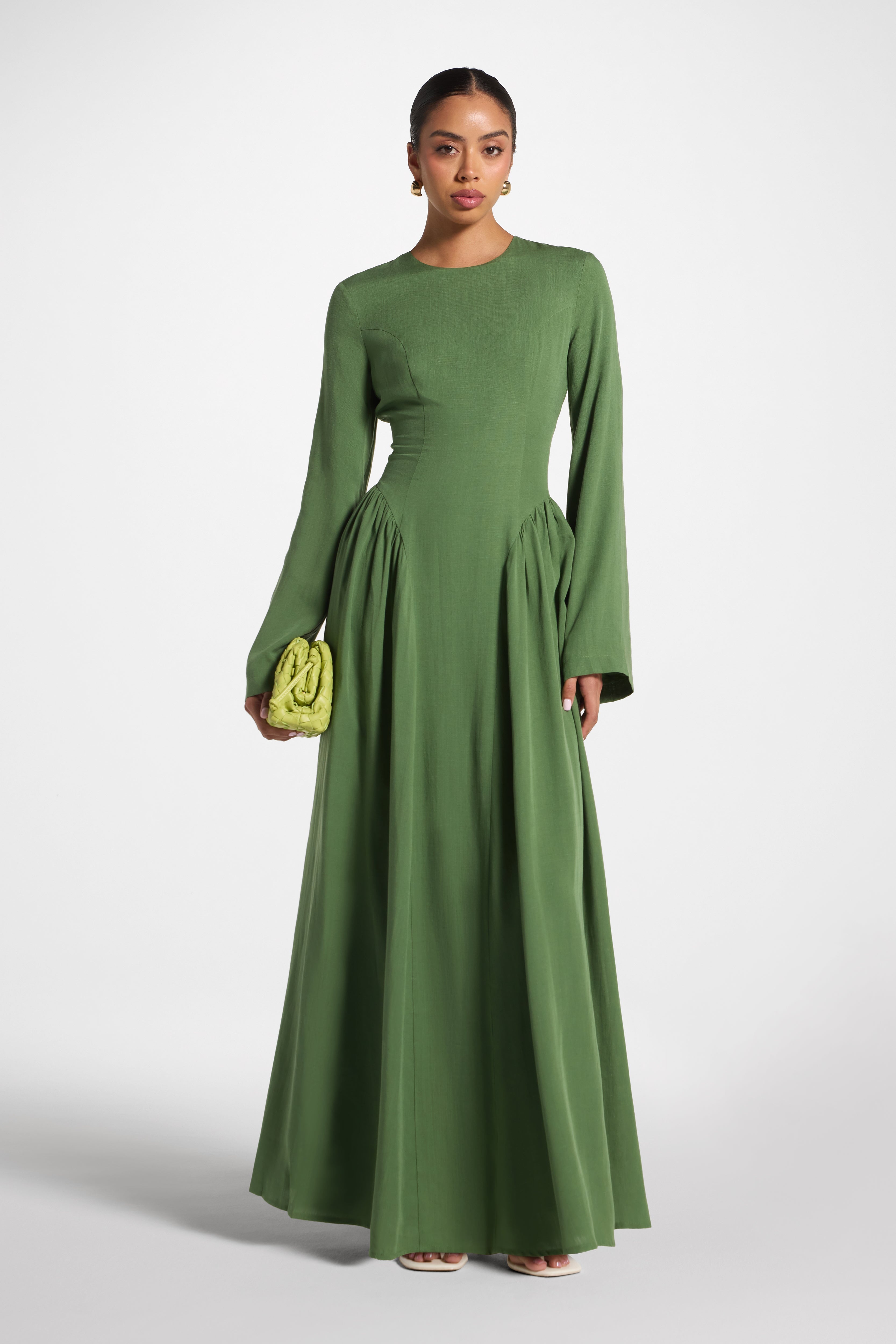 Lace Up Back Tencel Maxi Dress - Green Dress Veiled 