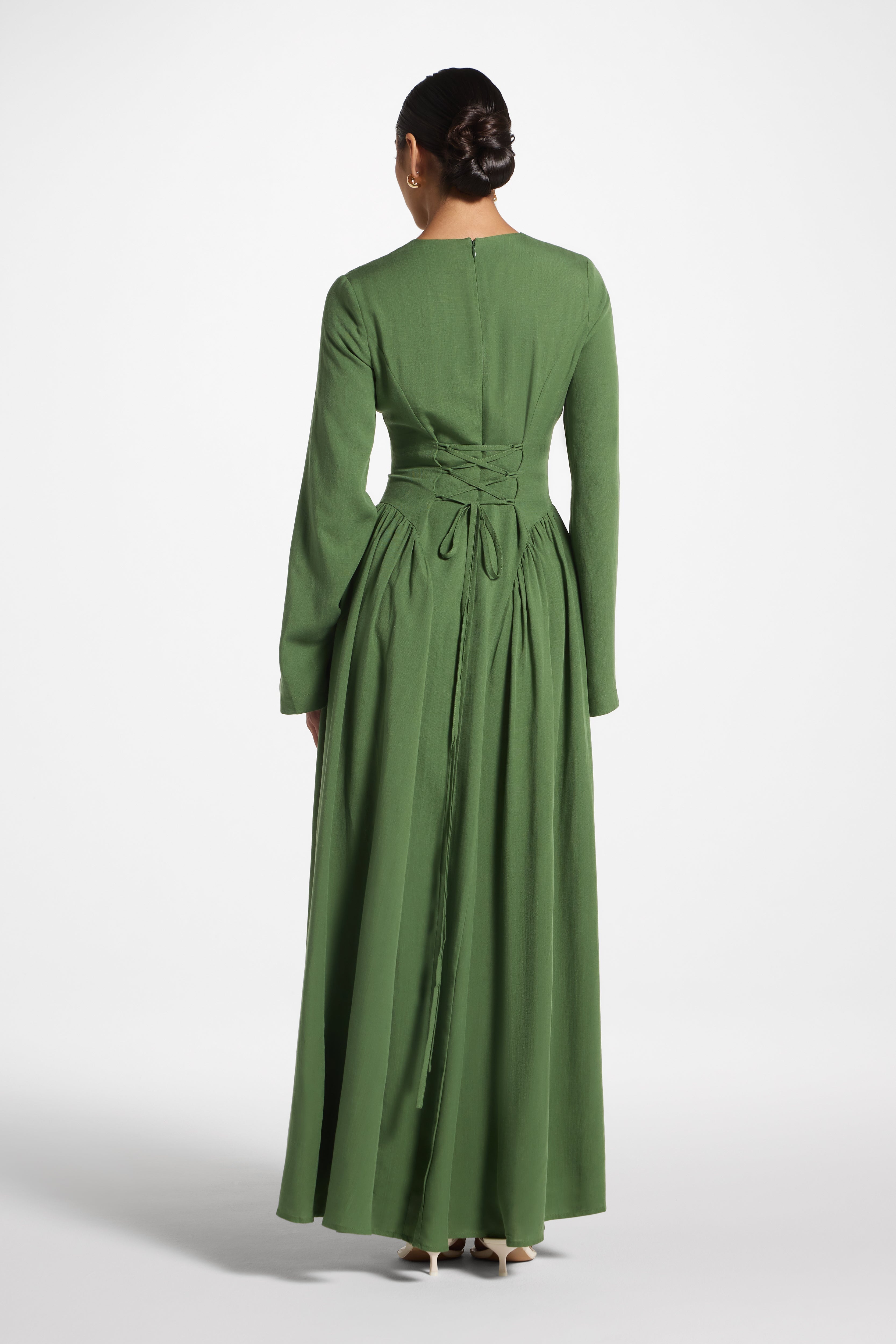 Lace Up Back Tencel Maxi Dress - Green Dress Veiled 