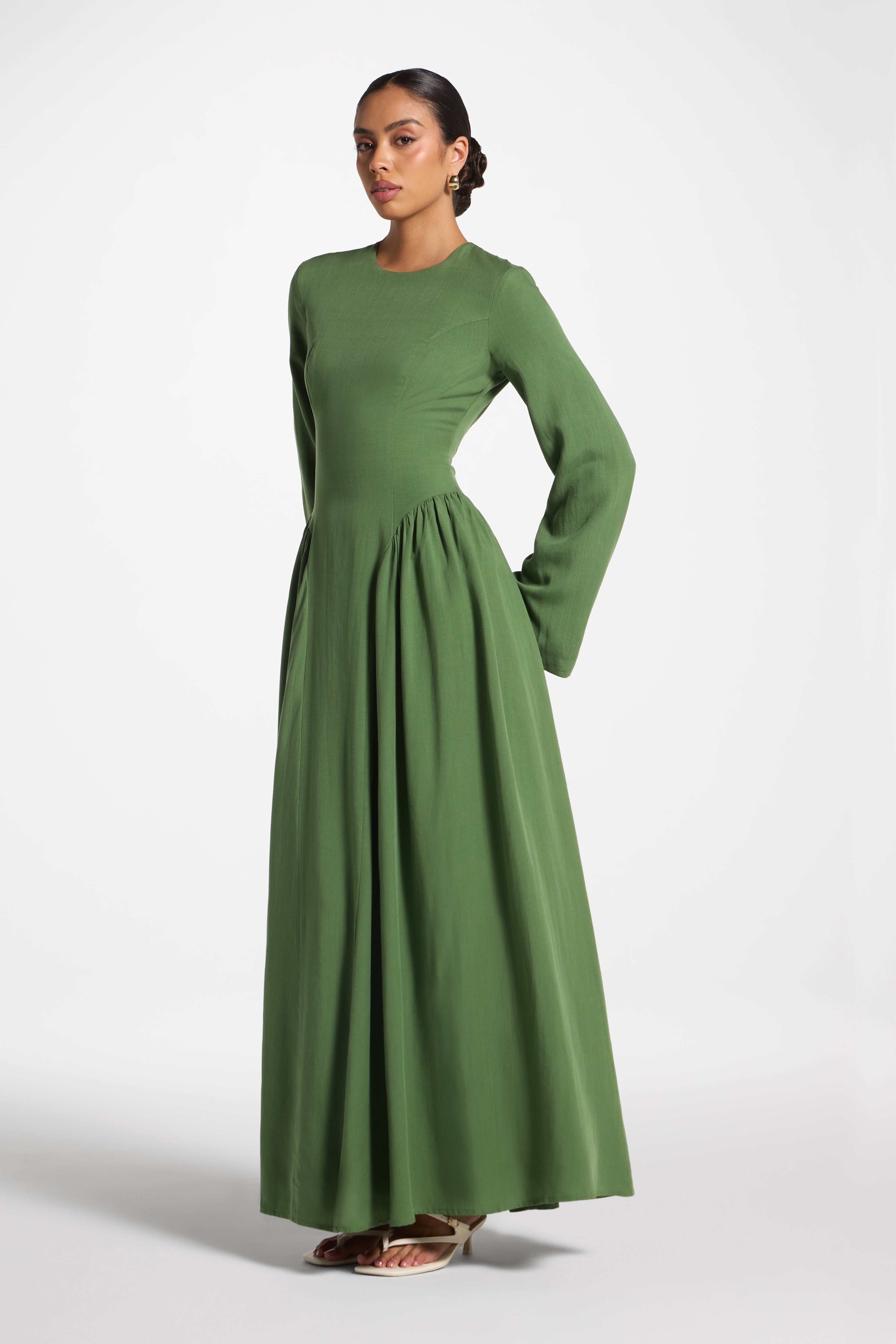 Lace Up Back Tencel Maxi Dress - Green Dress Veiled 