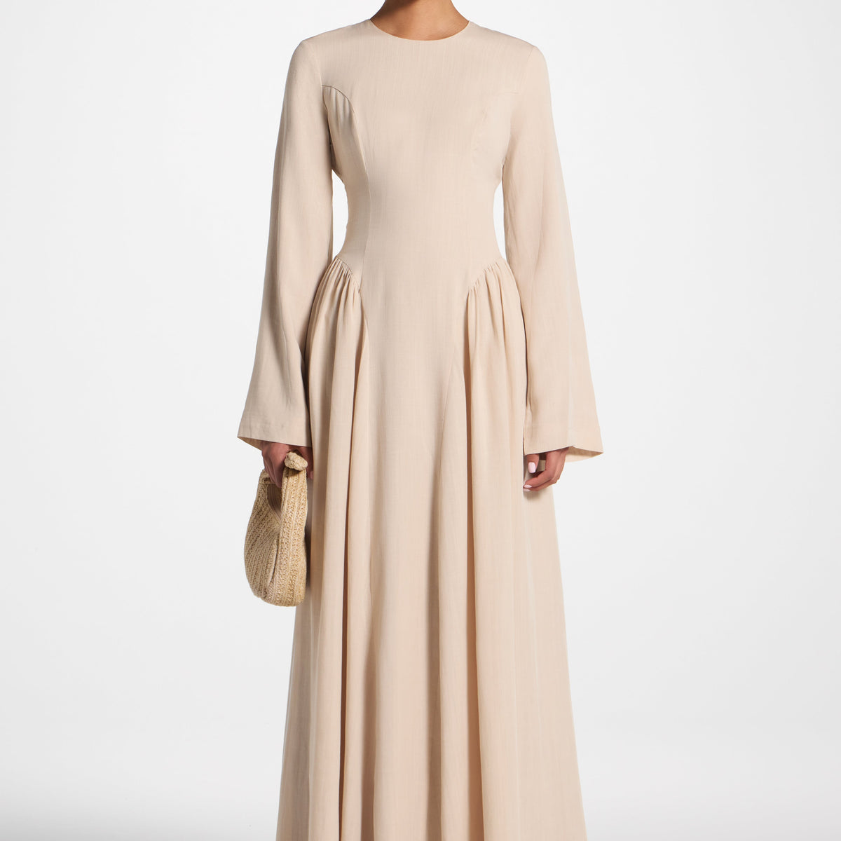 tencel maxi dress Lace Up Back - Sand Size:8 (Pre-Order - Ships Late October) 50%Tencel 25% Cotton 25% Formal Wear 1970s Style Unique Vintage UK