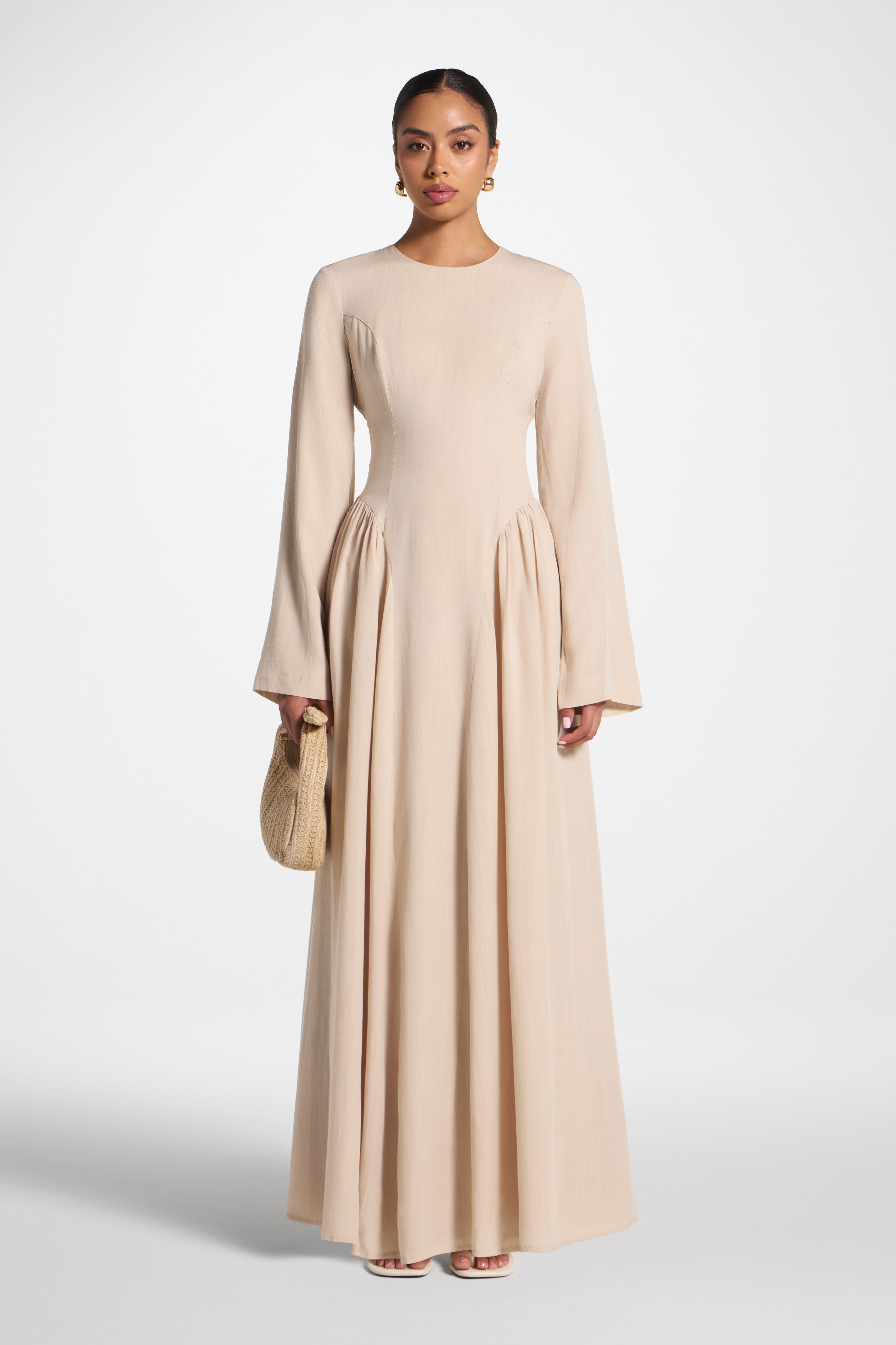 Lace Up Back Tencel Maxi Dress - Sand Dress Veiled 