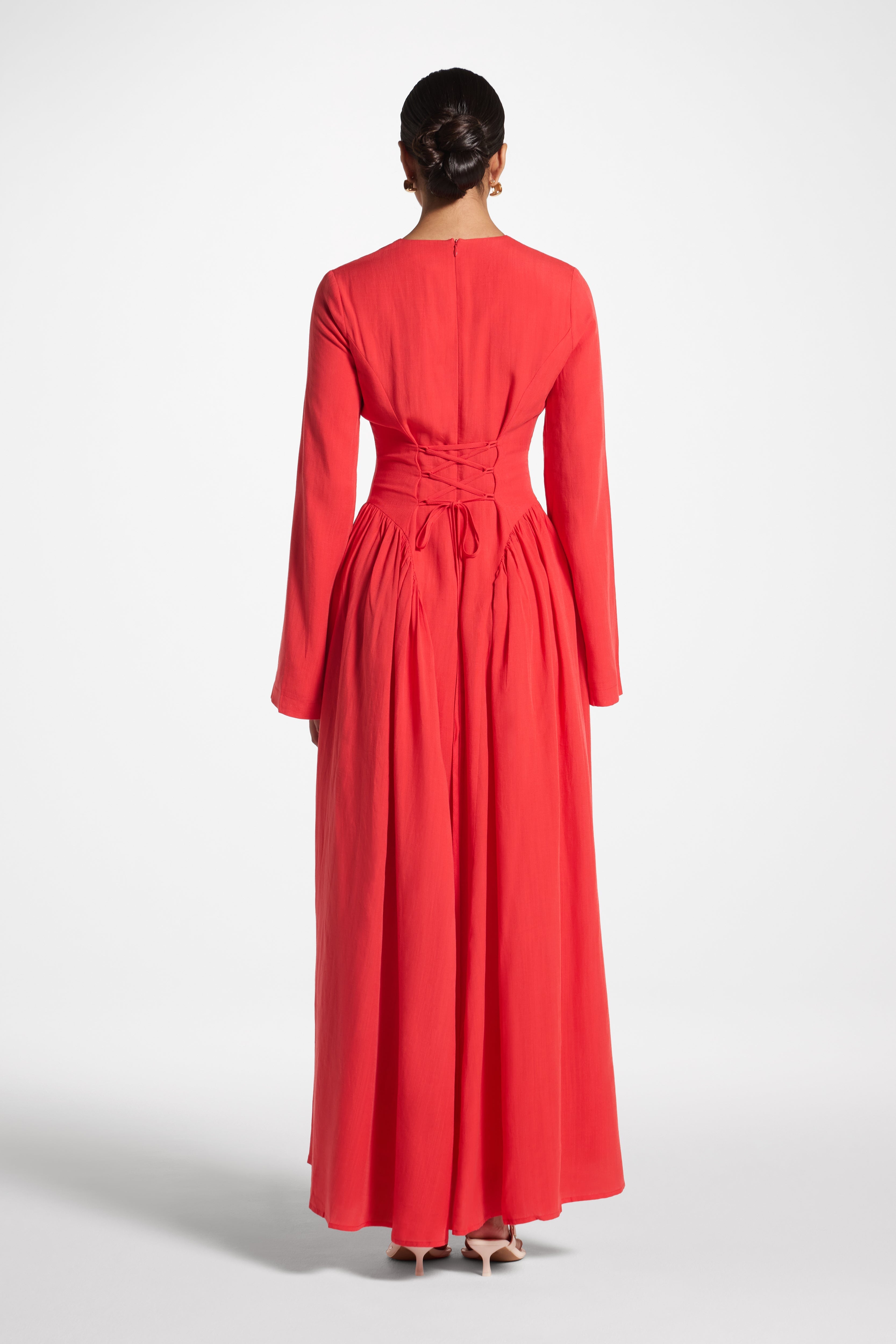 Lace Up Back Tencel Maxi Dress - Strawberry Dress Veiled 
