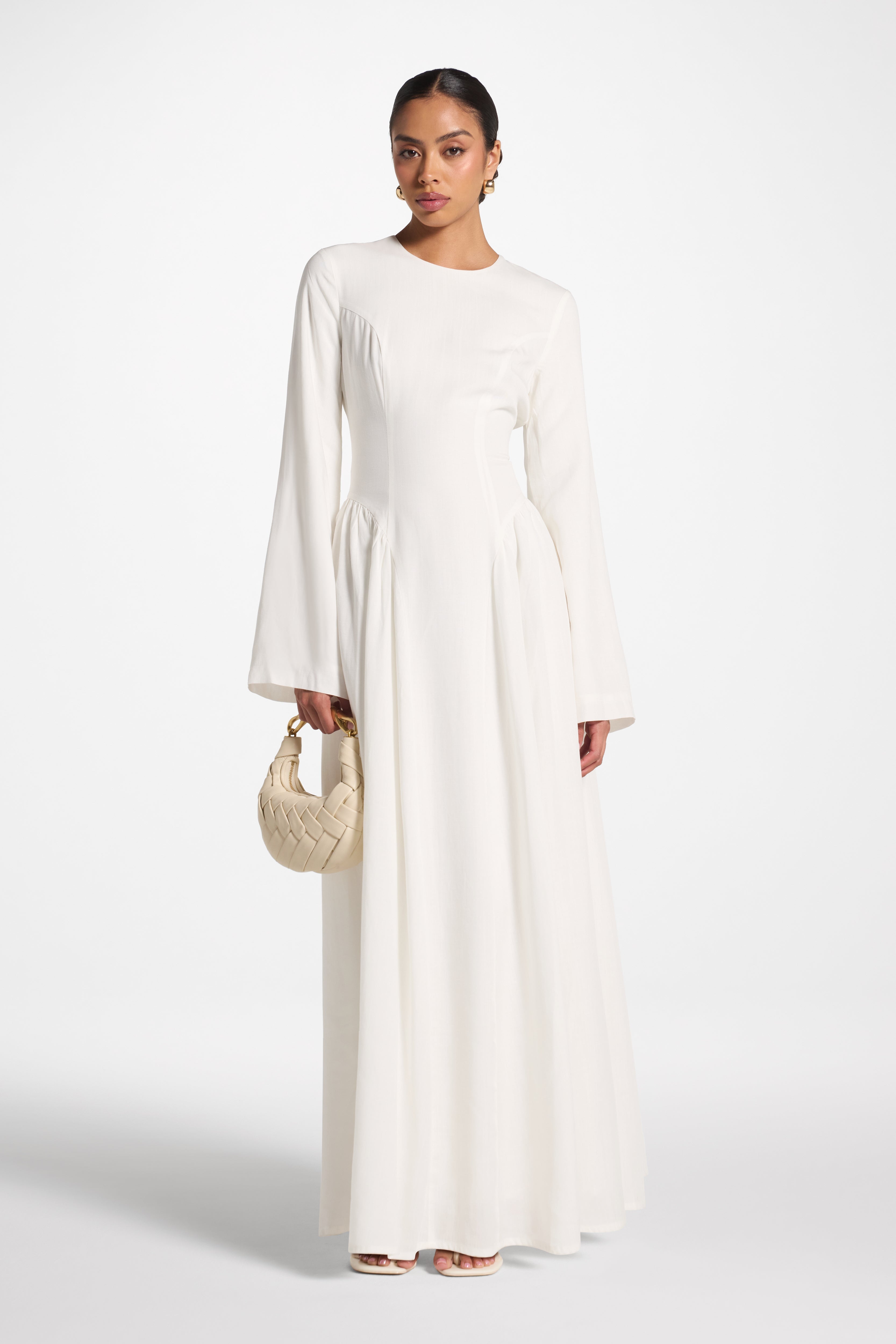 Lace Up Back Tencel Maxi Dress - White Dress Veiled 