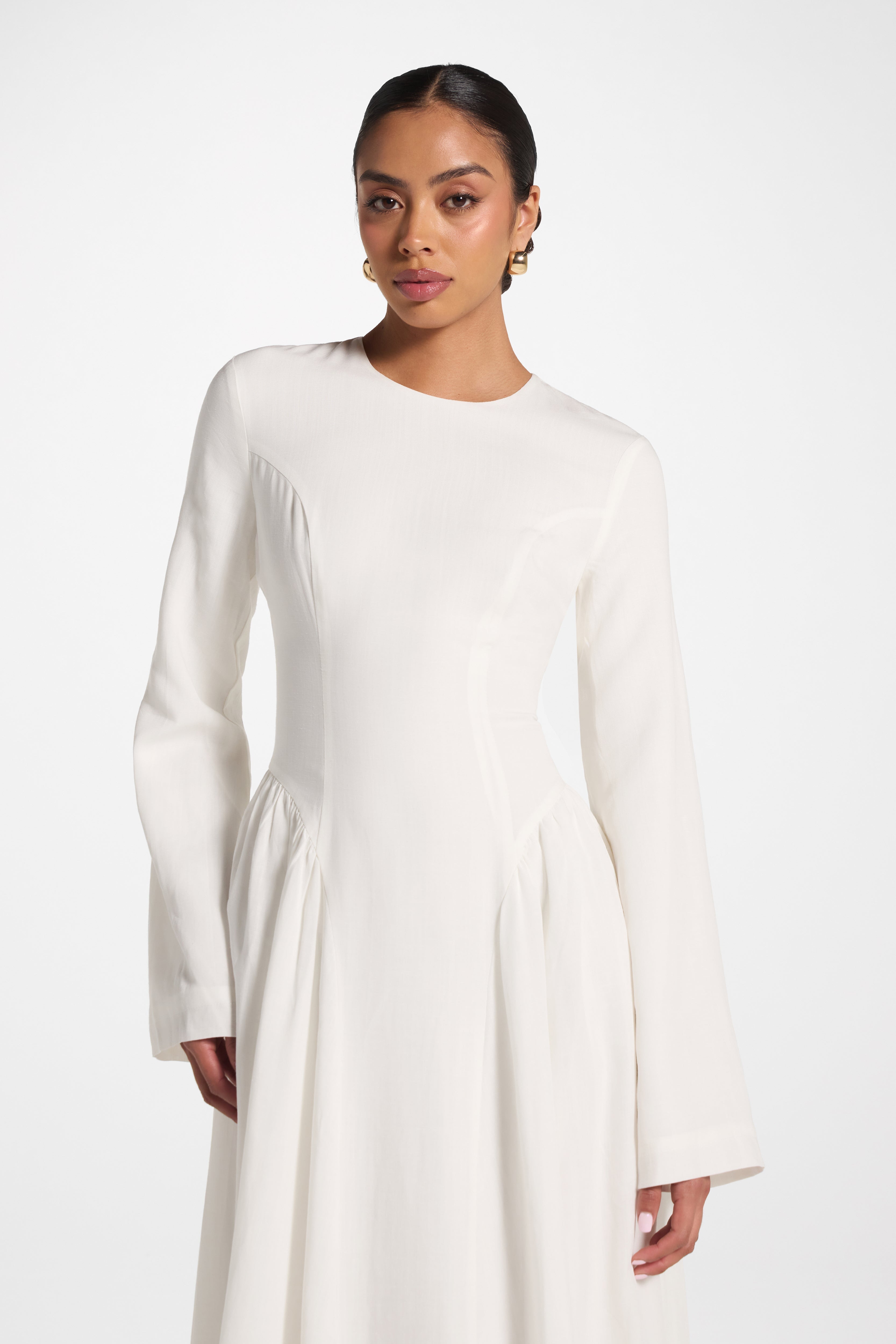 Lace Up Back Tencel Maxi Dress - White Dress Veiled 