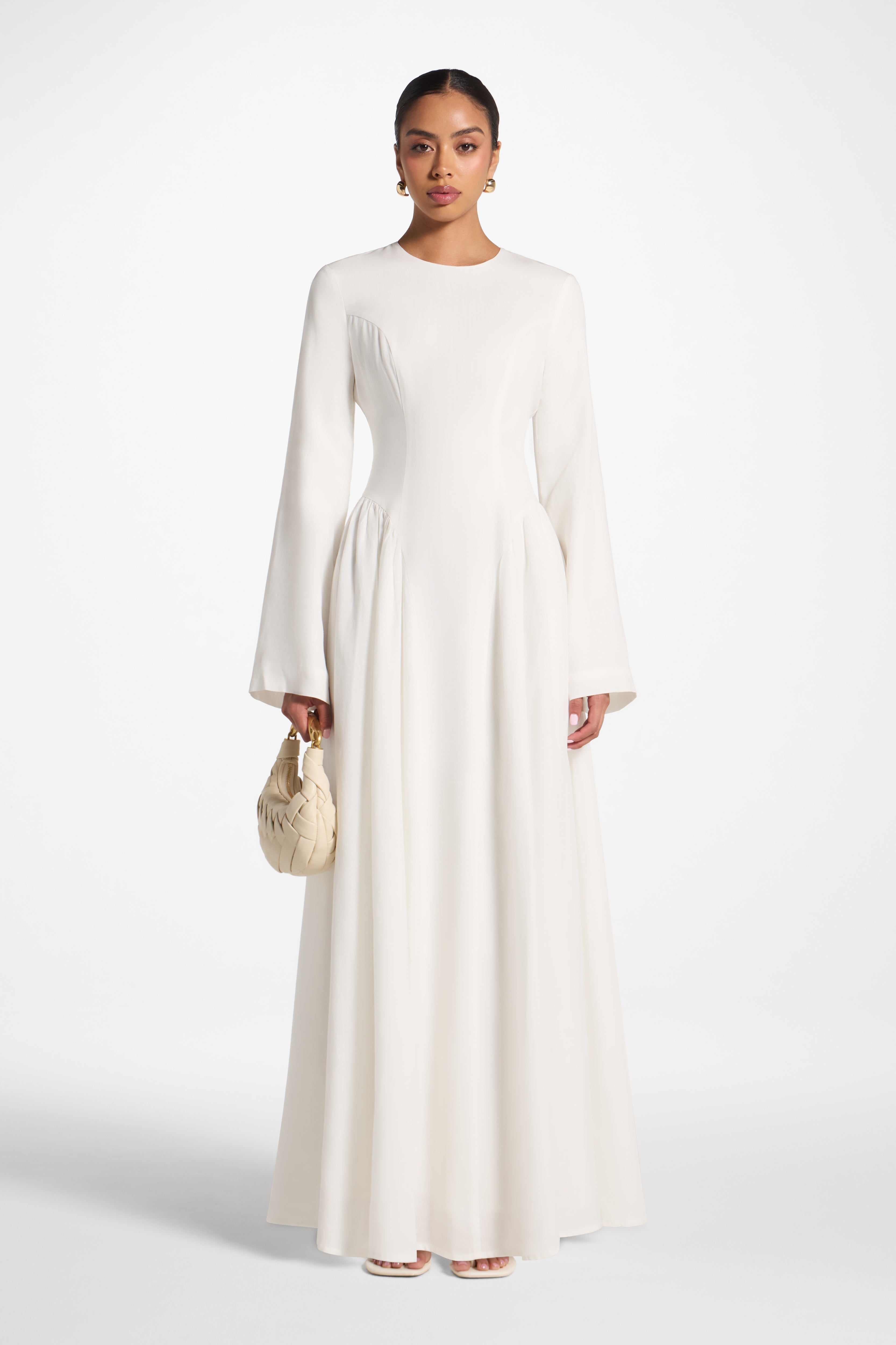 Lace Up Back Tencel Maxi Dress - White Dress Veiled 