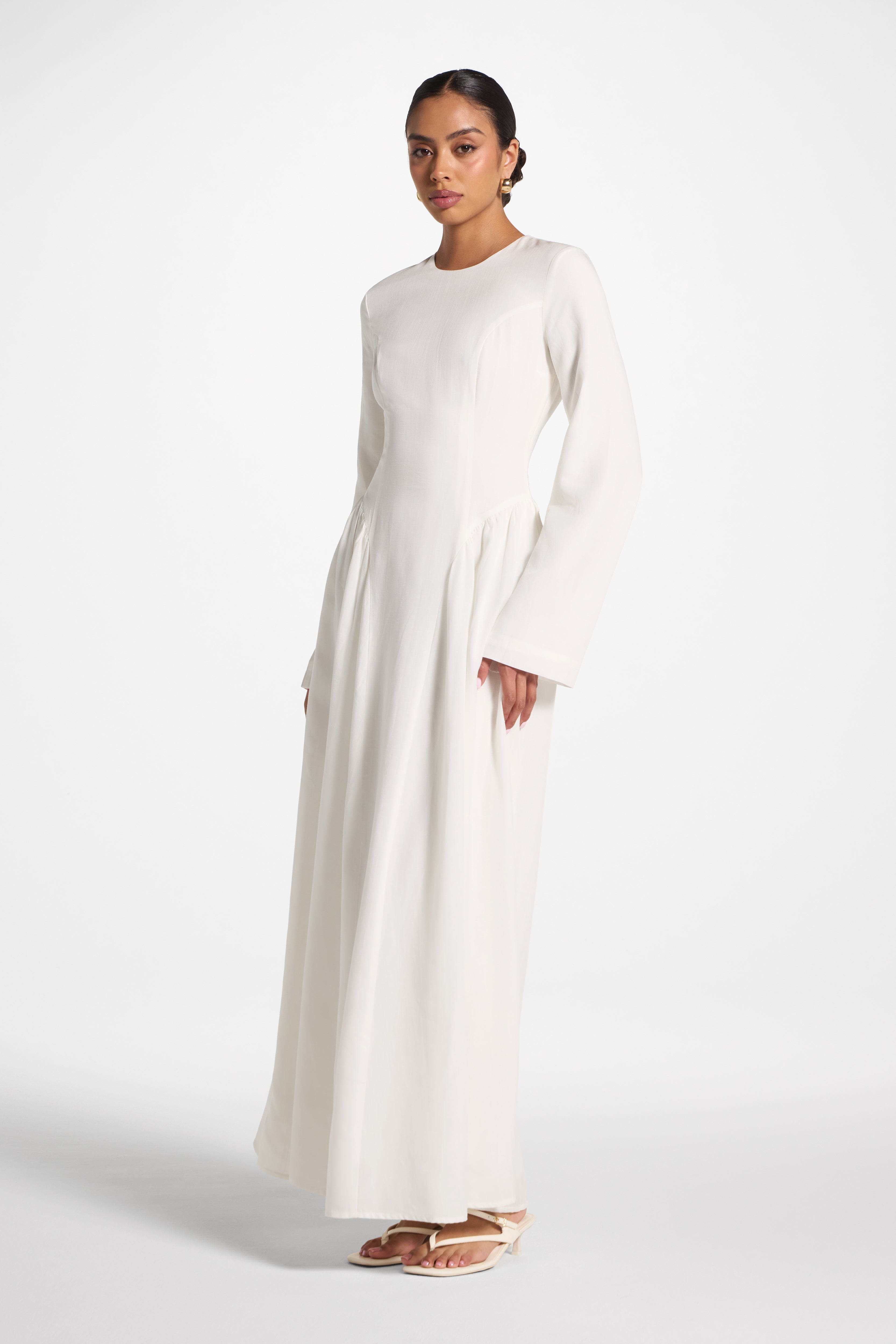 Lace Up Back Tencel Maxi Dress - White Dress Veiled 