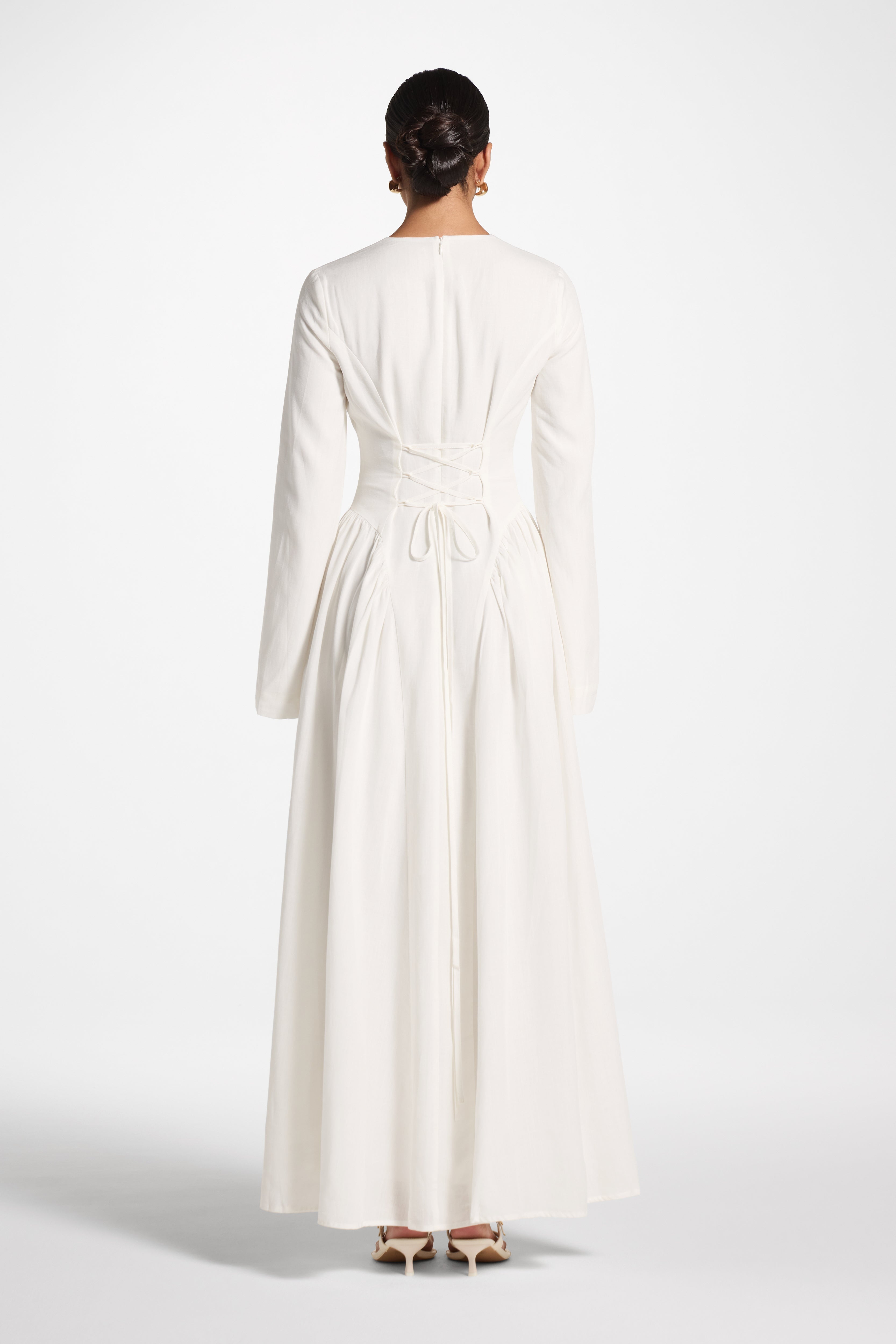 Lace Up Back Tencel Maxi Dress - White Dress Veiled 