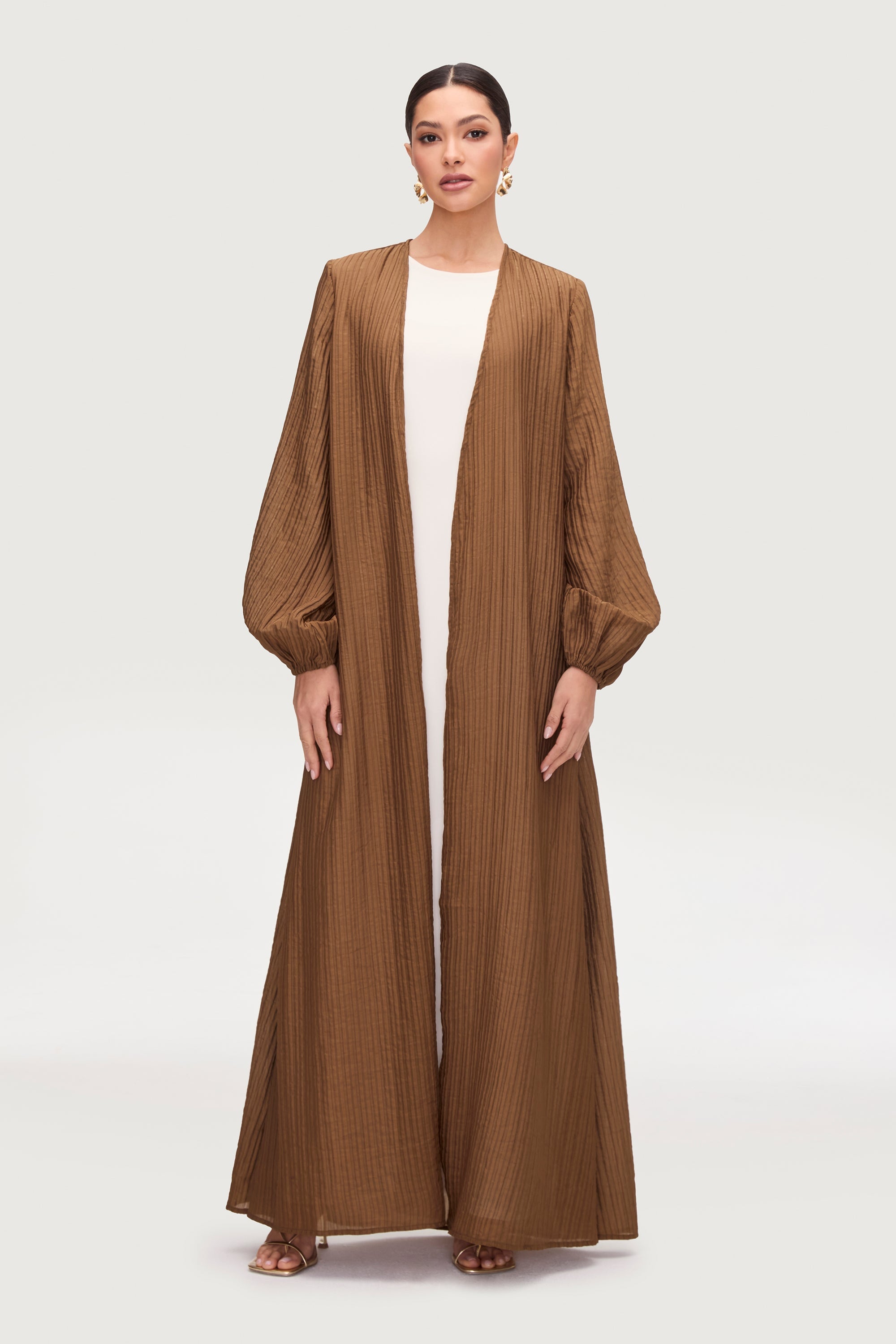 Lamya Balloon Sleeve Open Abaya - Desert Palm Abayas Veiled 