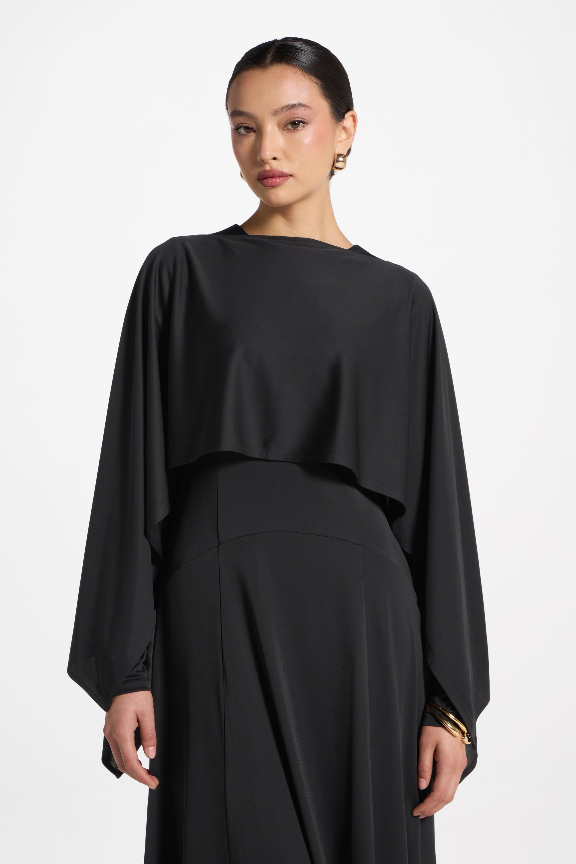 Lana Cape Maxi Dress - Black Abayas Veiled 