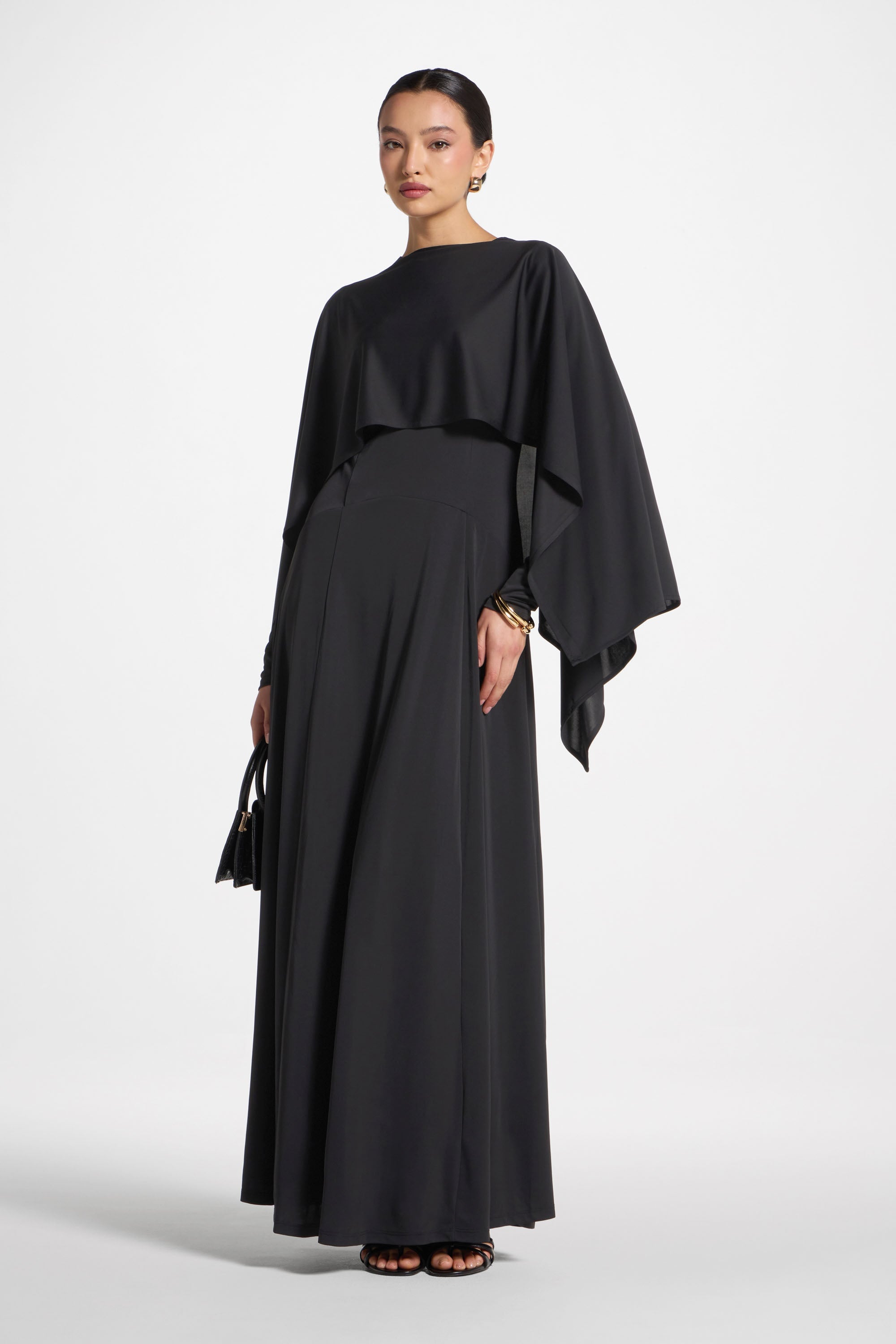 Lana Cape Maxi Dress - Black Abayas Veiled 